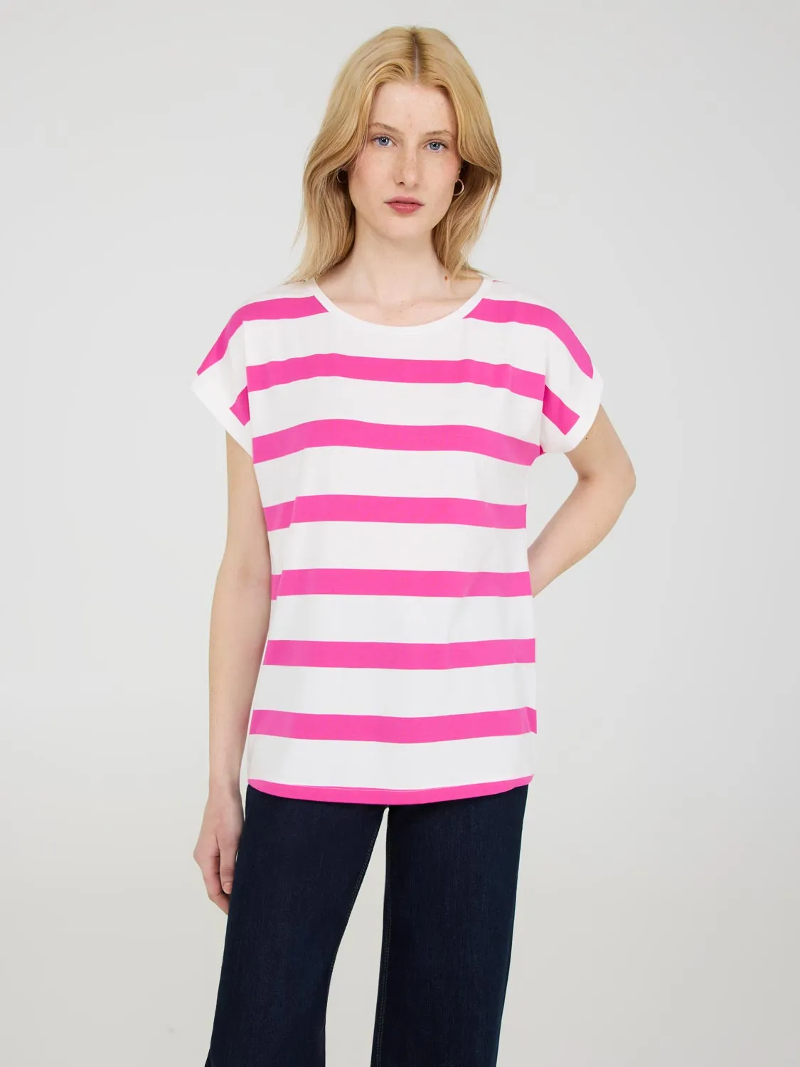 Striped Cuffed Dolman Sleeve Top Feel Good Look