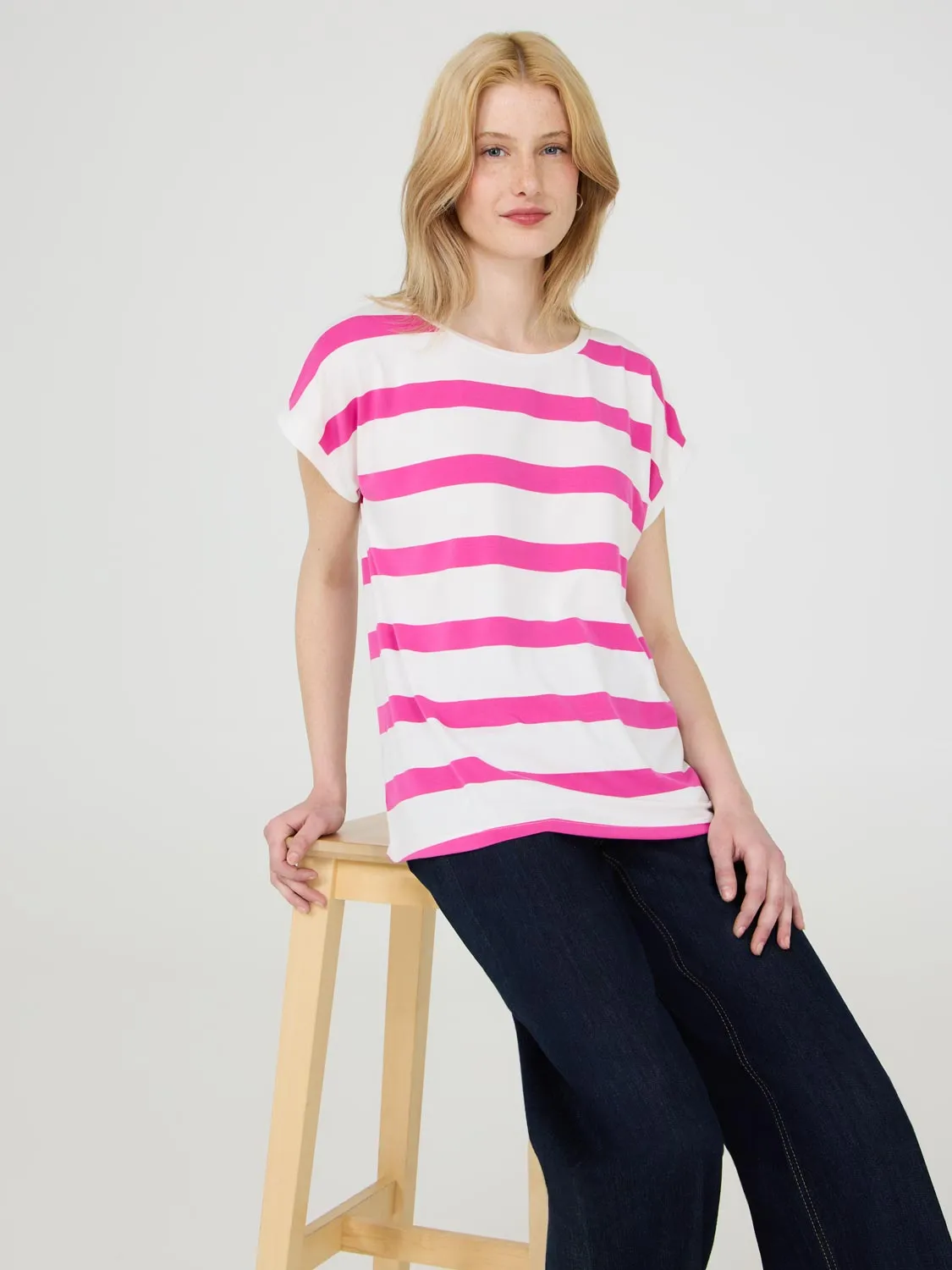 Striped Cuffed Dolman Sleeve Top Light Layers