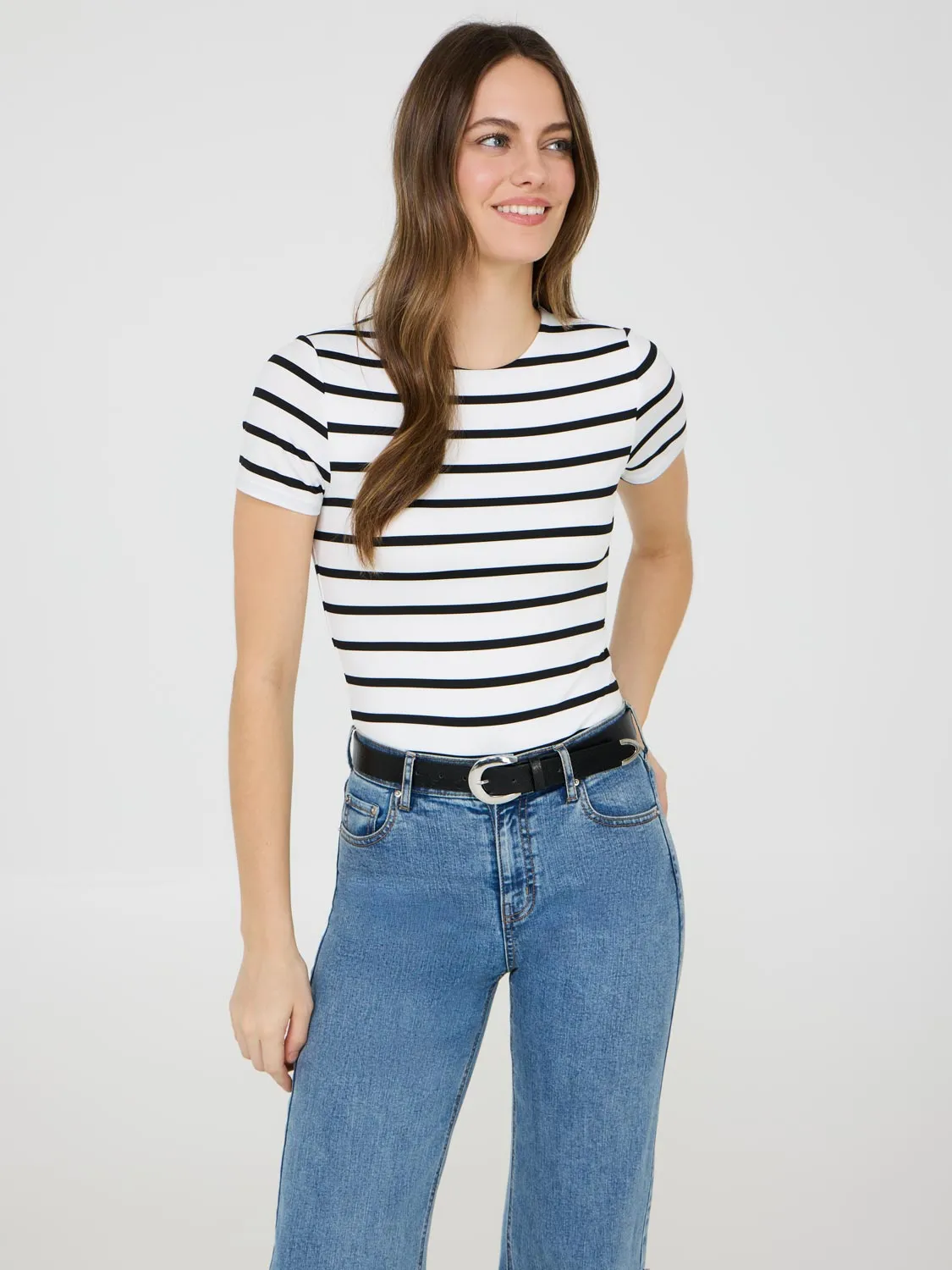 Striped Double Layer Crew Neck T-Shirt Confidence Boost