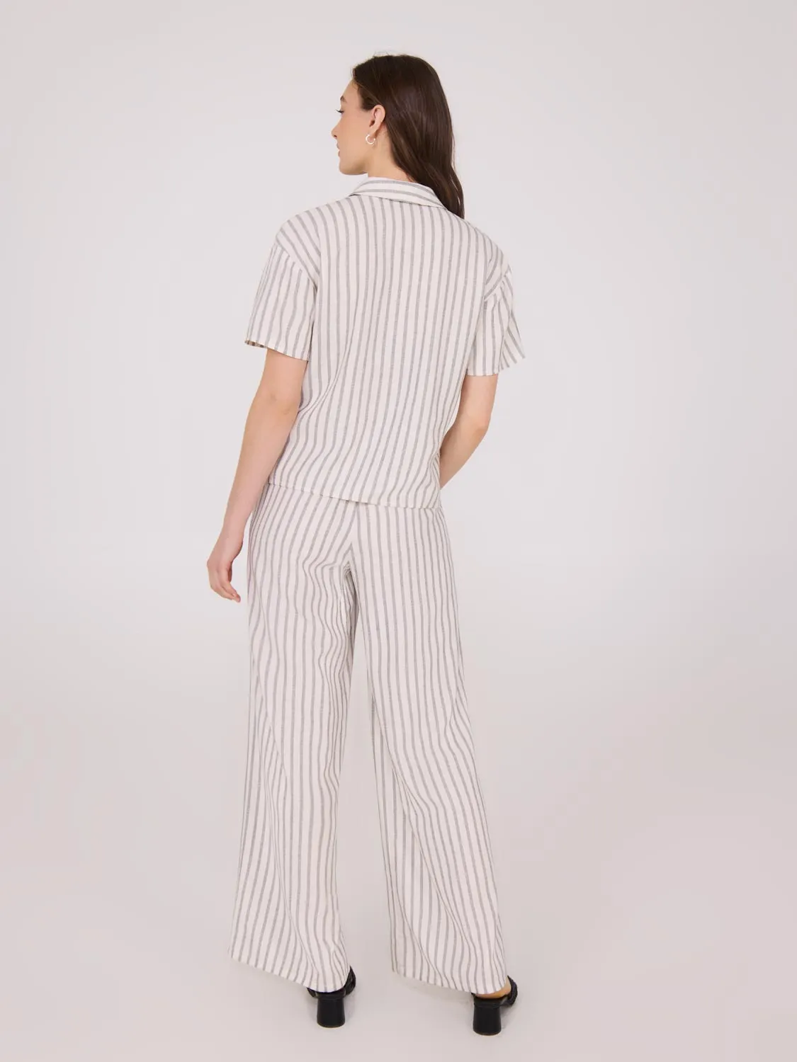 Striped Linen Blend Short Sleeve Blouse Outdoor Moments
