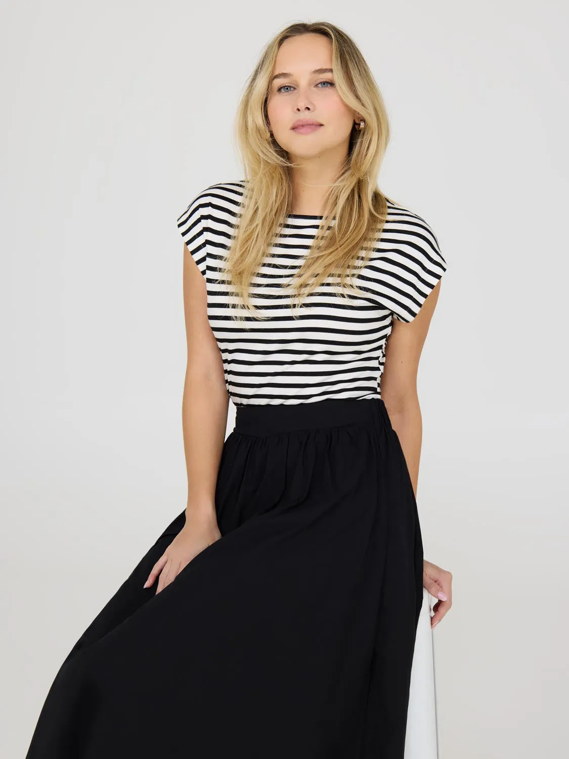 Striped Short Dolman Sleeve Top Chic Casual