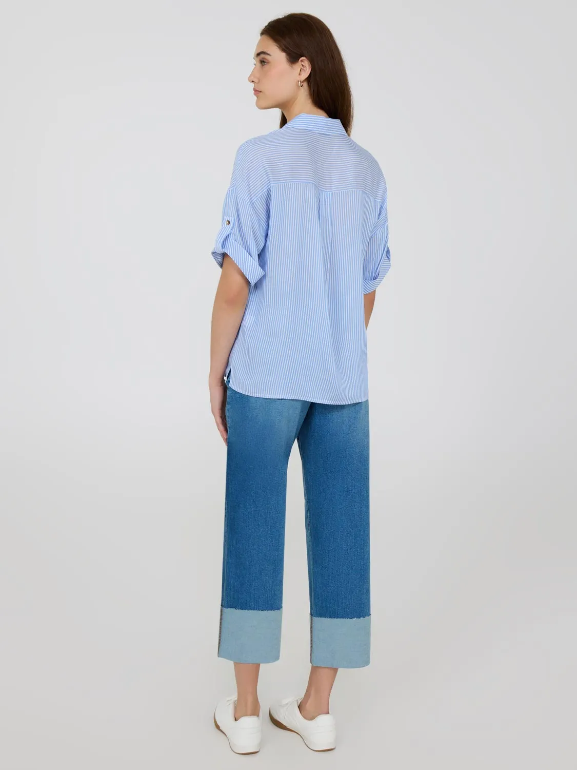 Striped Short Sleeve Blouse Relaxed Style