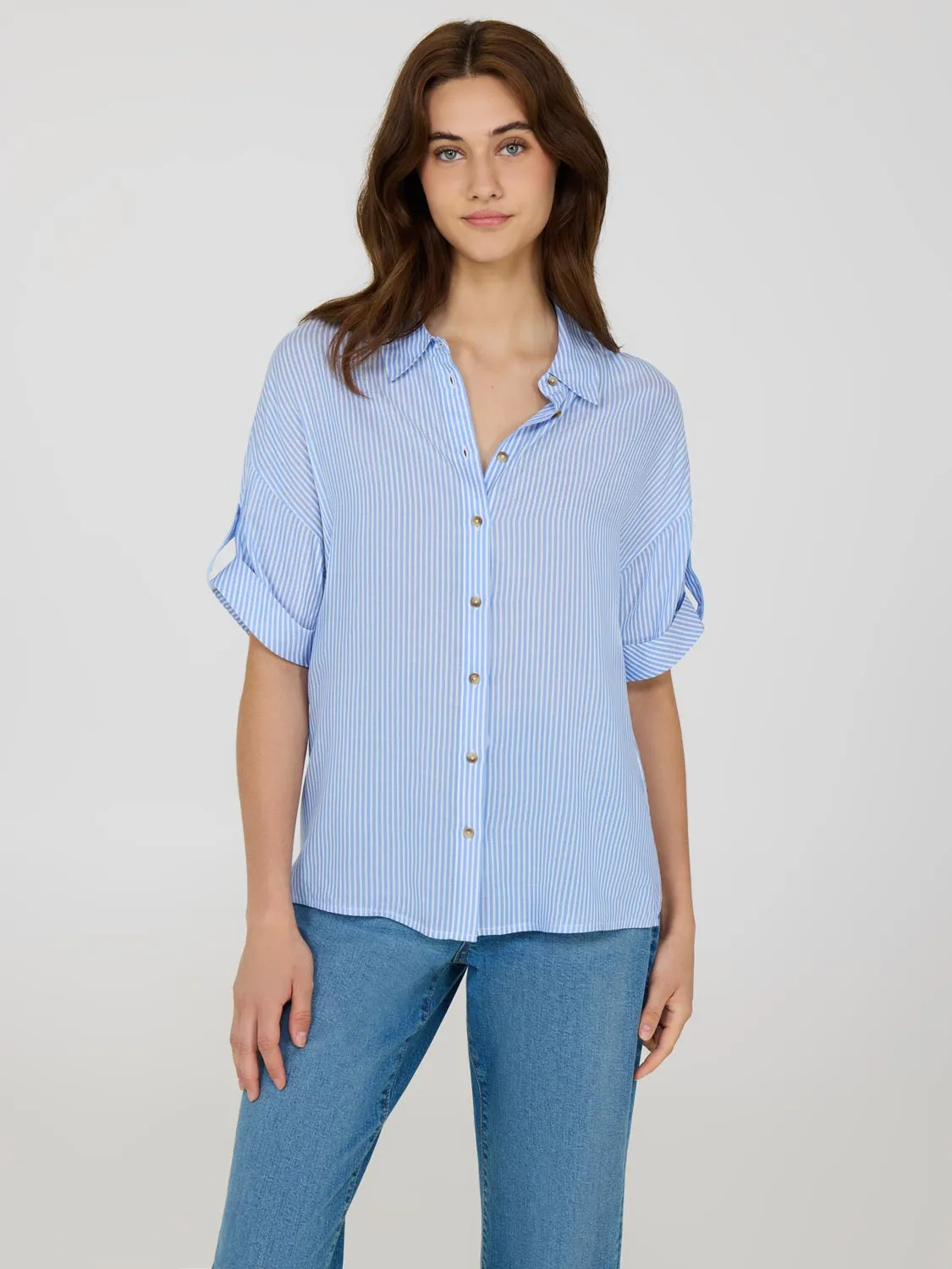 Striped Short Sleeve Blouse Playful Looks