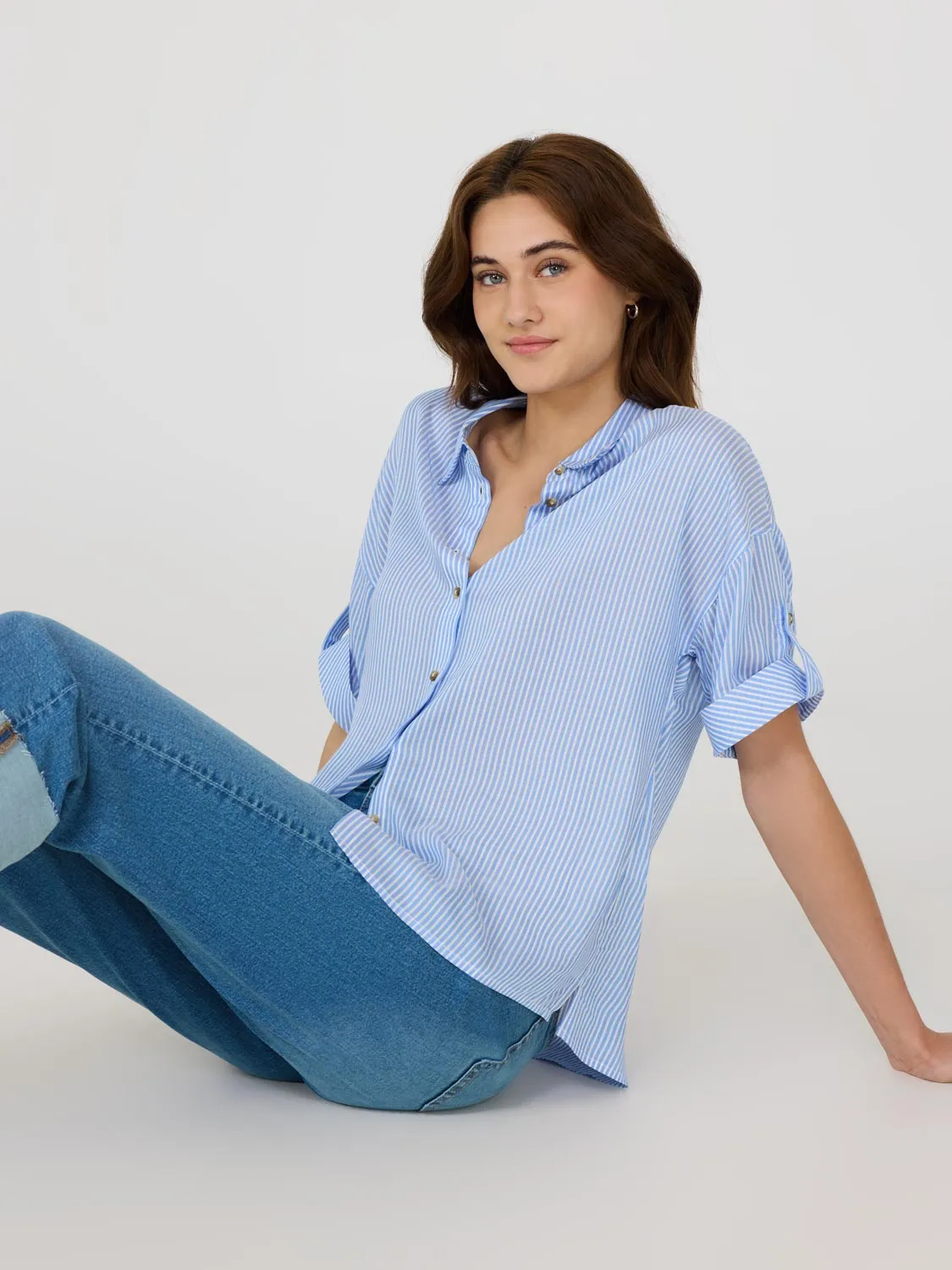 Striped Short Sleeve Blouse City Explorer