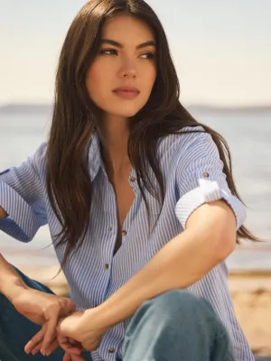 Striped Short Sleeve Blouse Sun Days