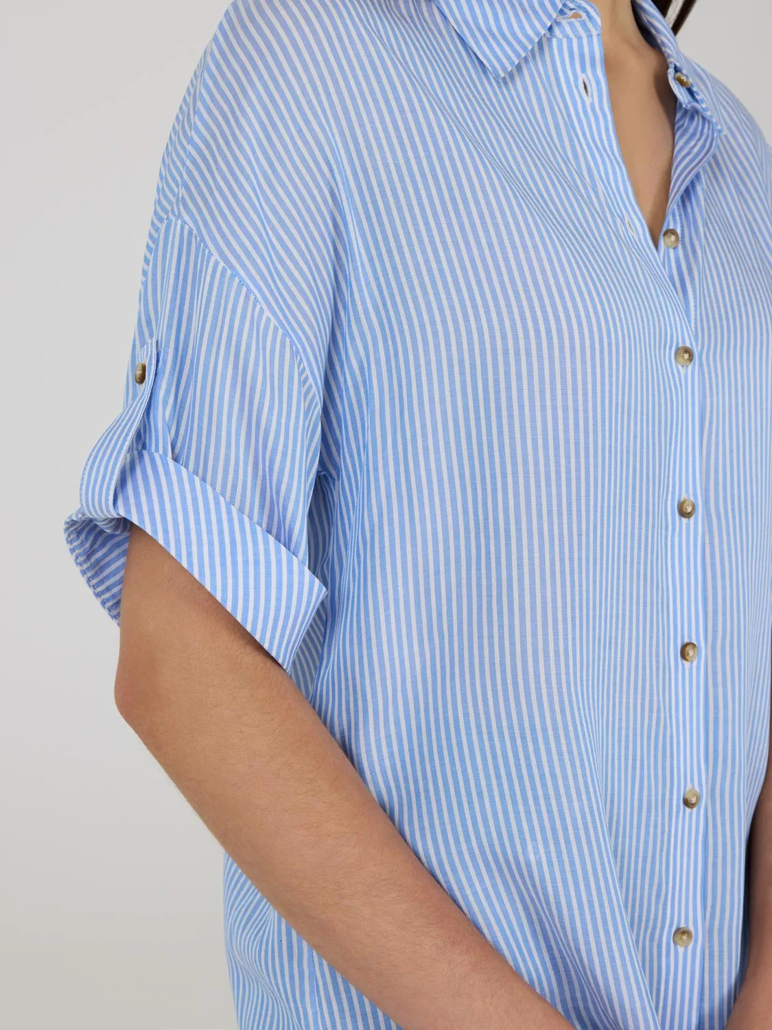 Striped Short Sleeve Blouse Pop Culture