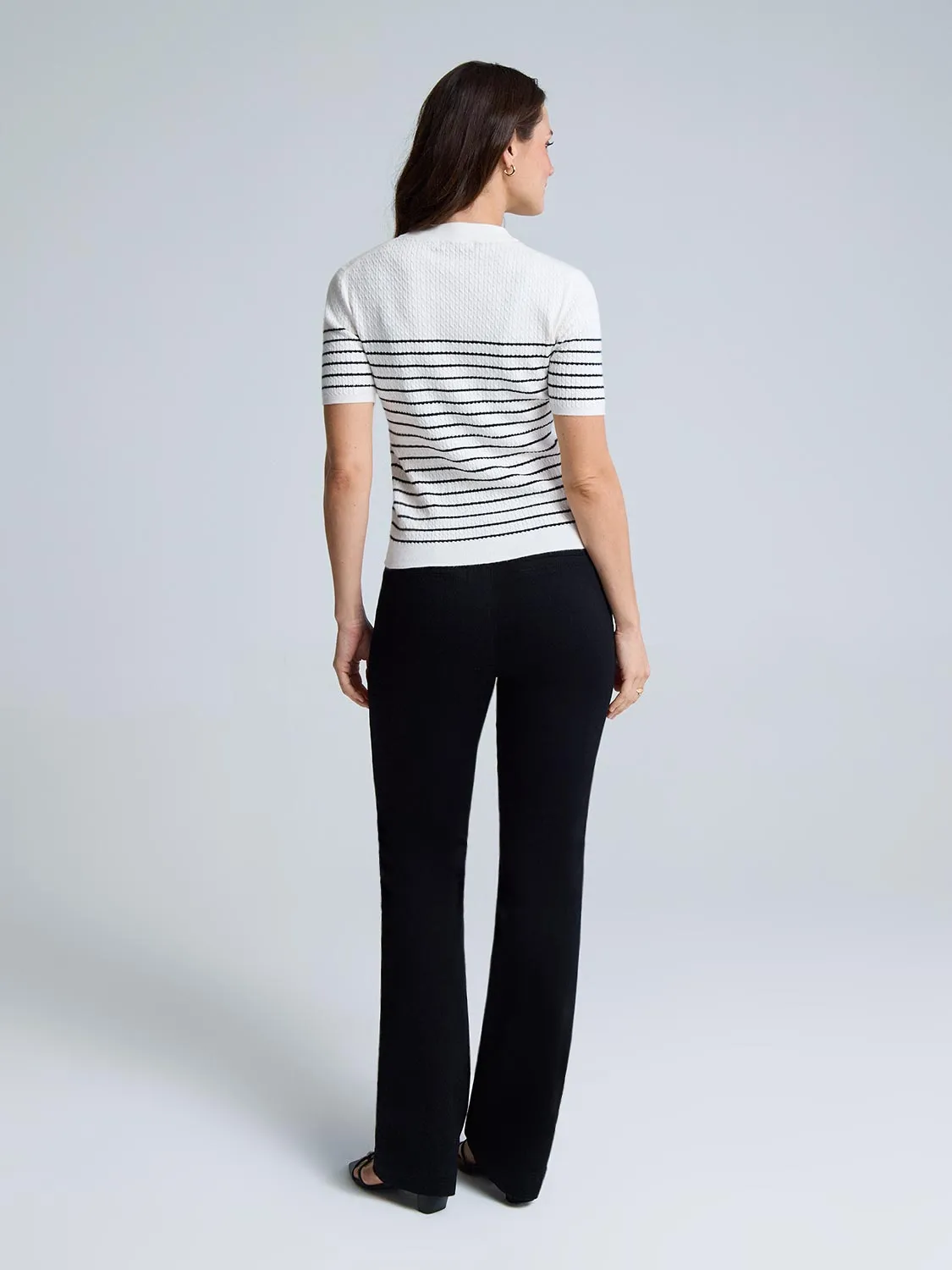 Striped Short Sleeve Cable Knit Sweater Original Mood