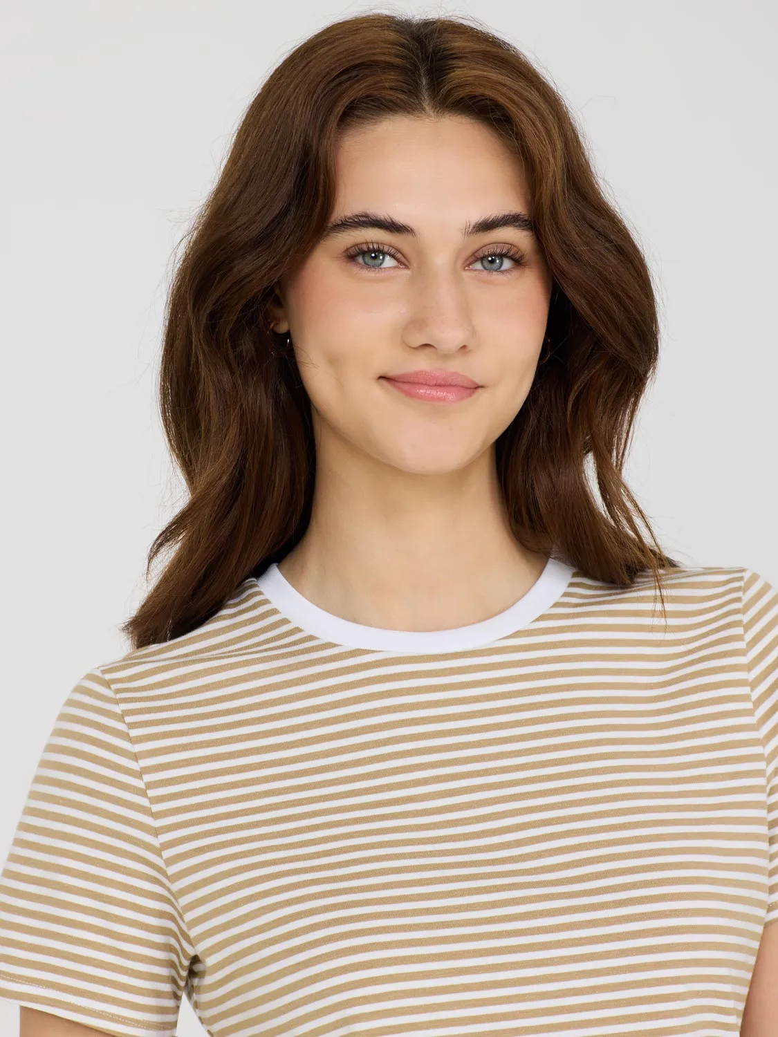 Striped Short Sleeve Screw Neck T-Shirt Casual Edge