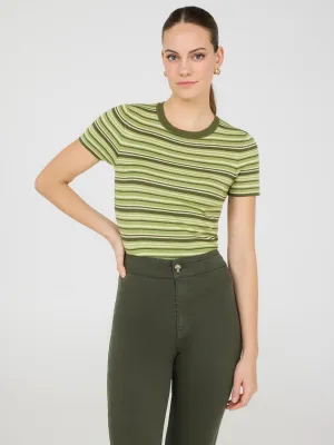 Striped Short Sleeve Sweater Off Duty