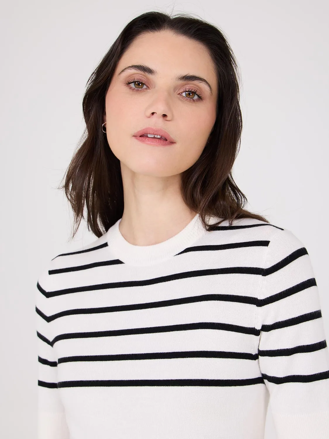 Striped Short-Sleeve Sweater Easy Pick