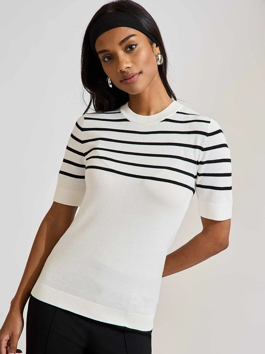 Striped Short-Sleeve Sweater Festival Ready