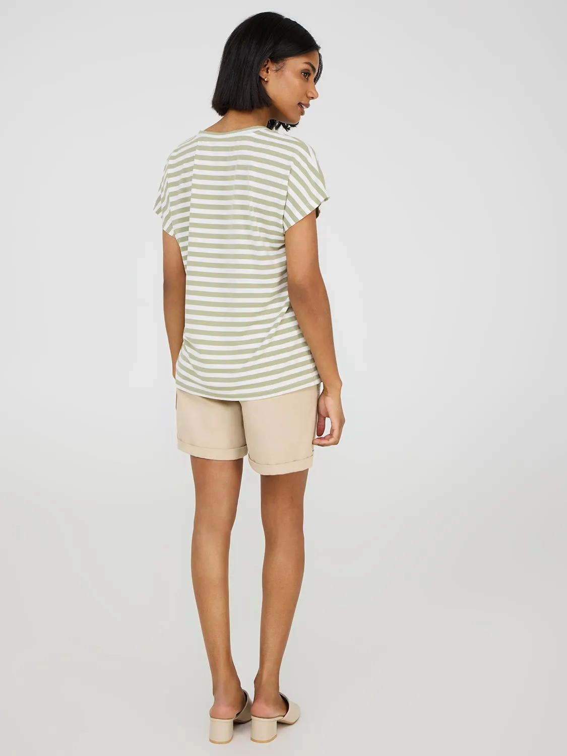 Striped V-Neck Dolman Sleeve T-Shirt Chill Days