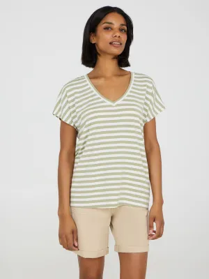 Striped V-Neck Dolman Sleeve T-Shirt Casual Edge