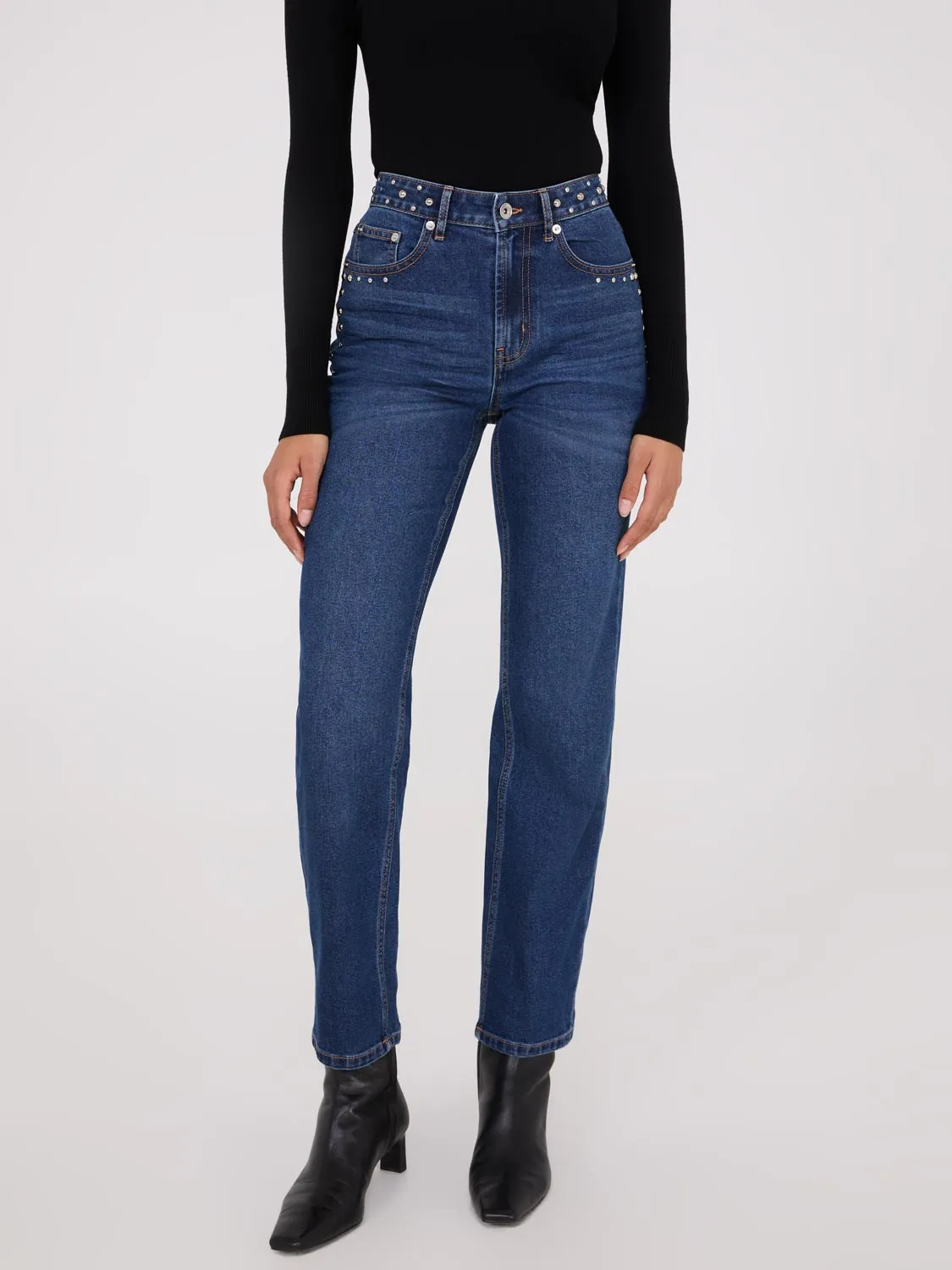 Studded Straight Leg Jeans soft touch
