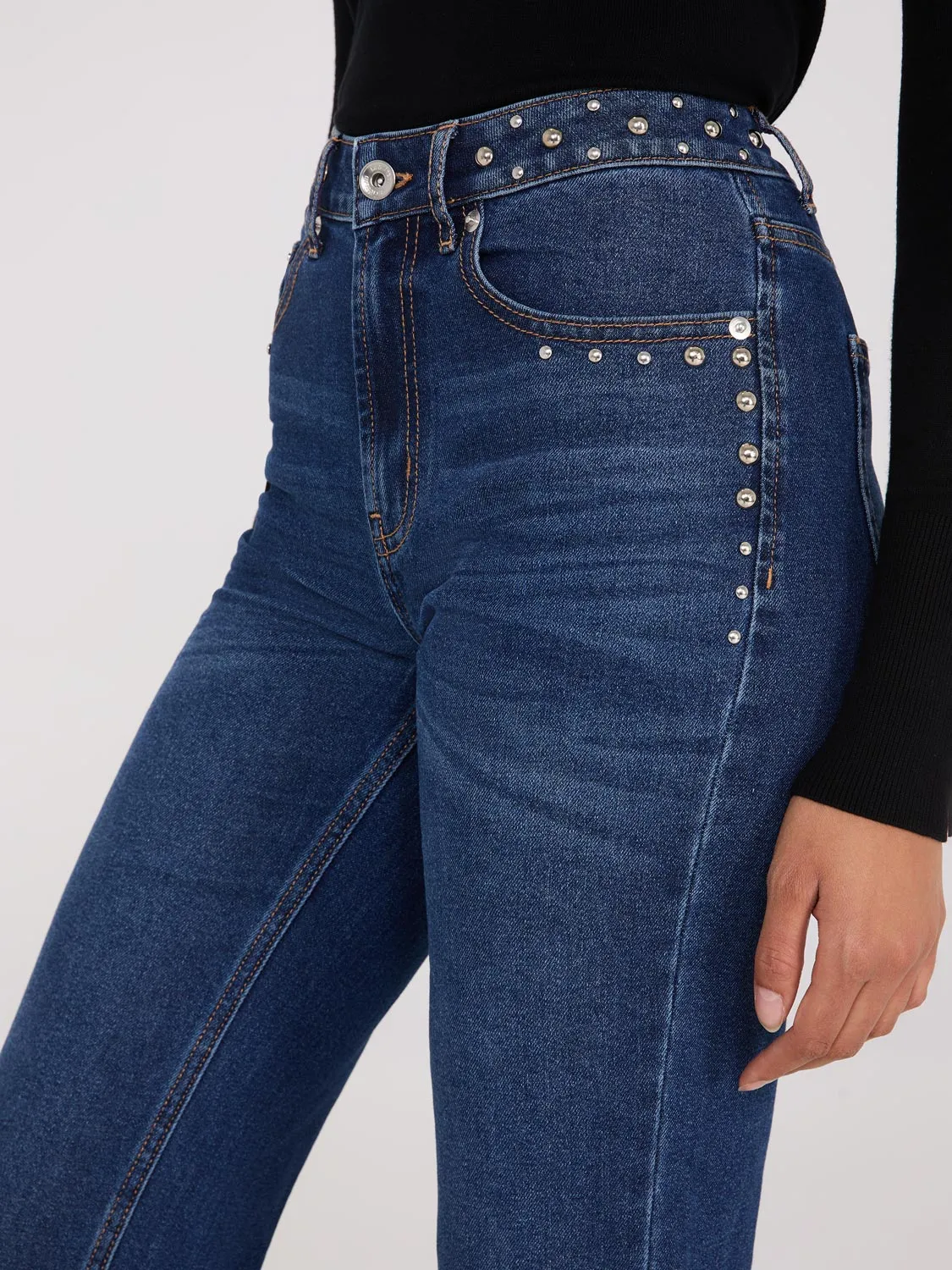 Studded Straight Leg Jeans fashion look