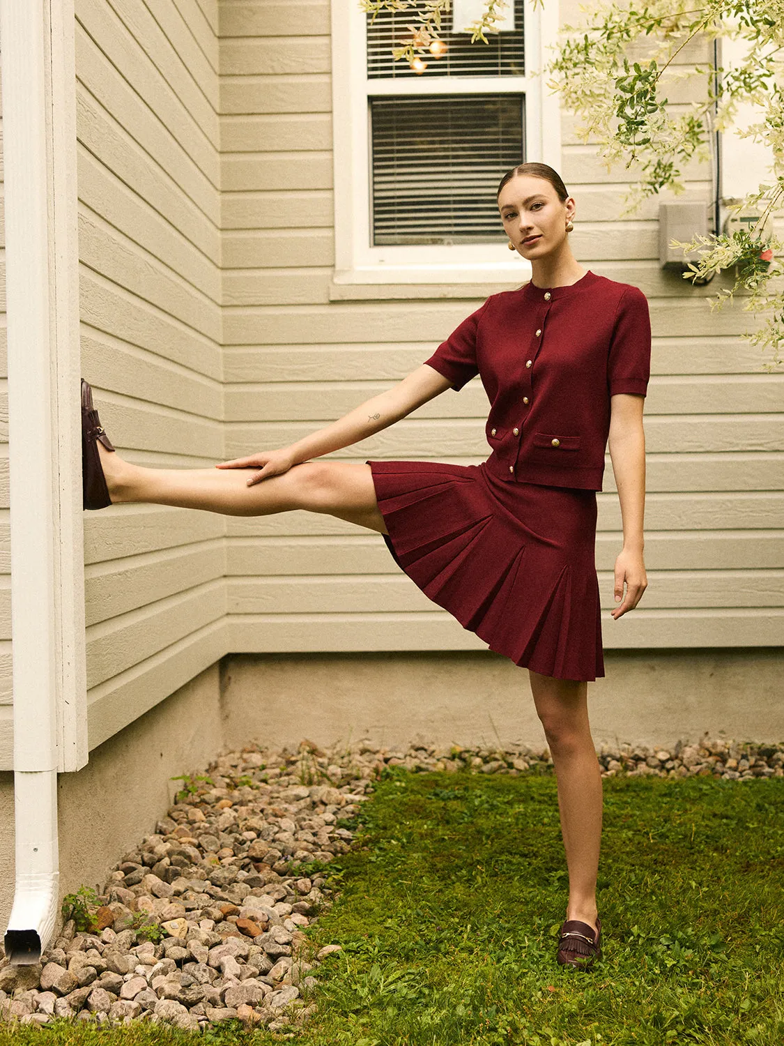 Sweater Knit Pleated Mini Skirt natural feel