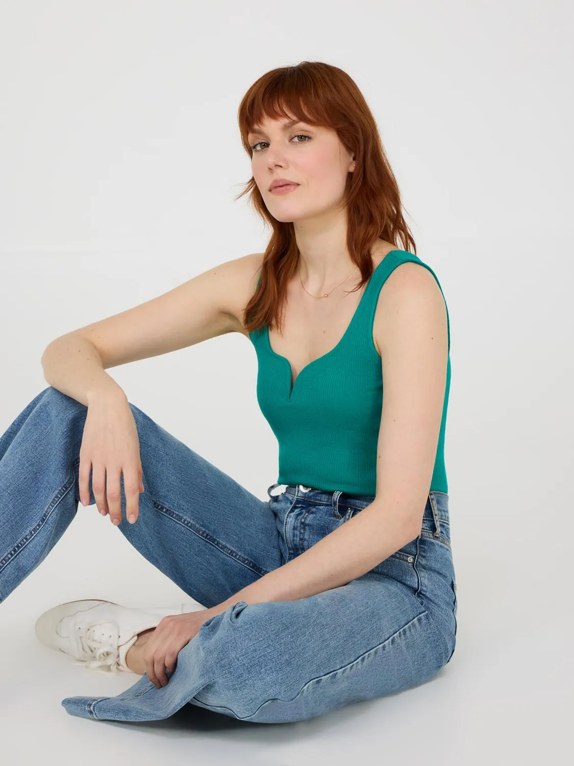 Sweetheart Neckline Ribbed Tank Top morning rush