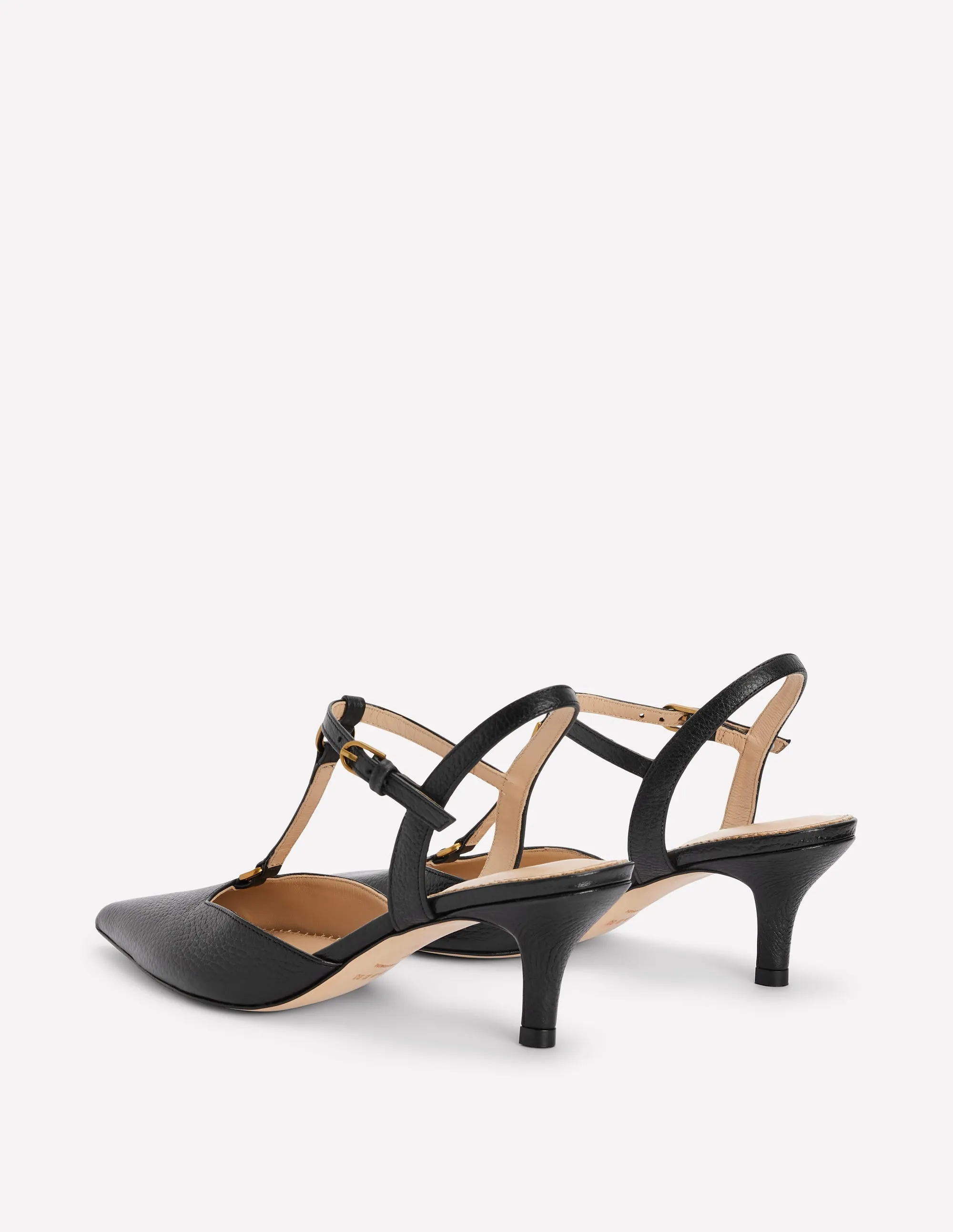 T-Bar Point Heels-Black foot hugging