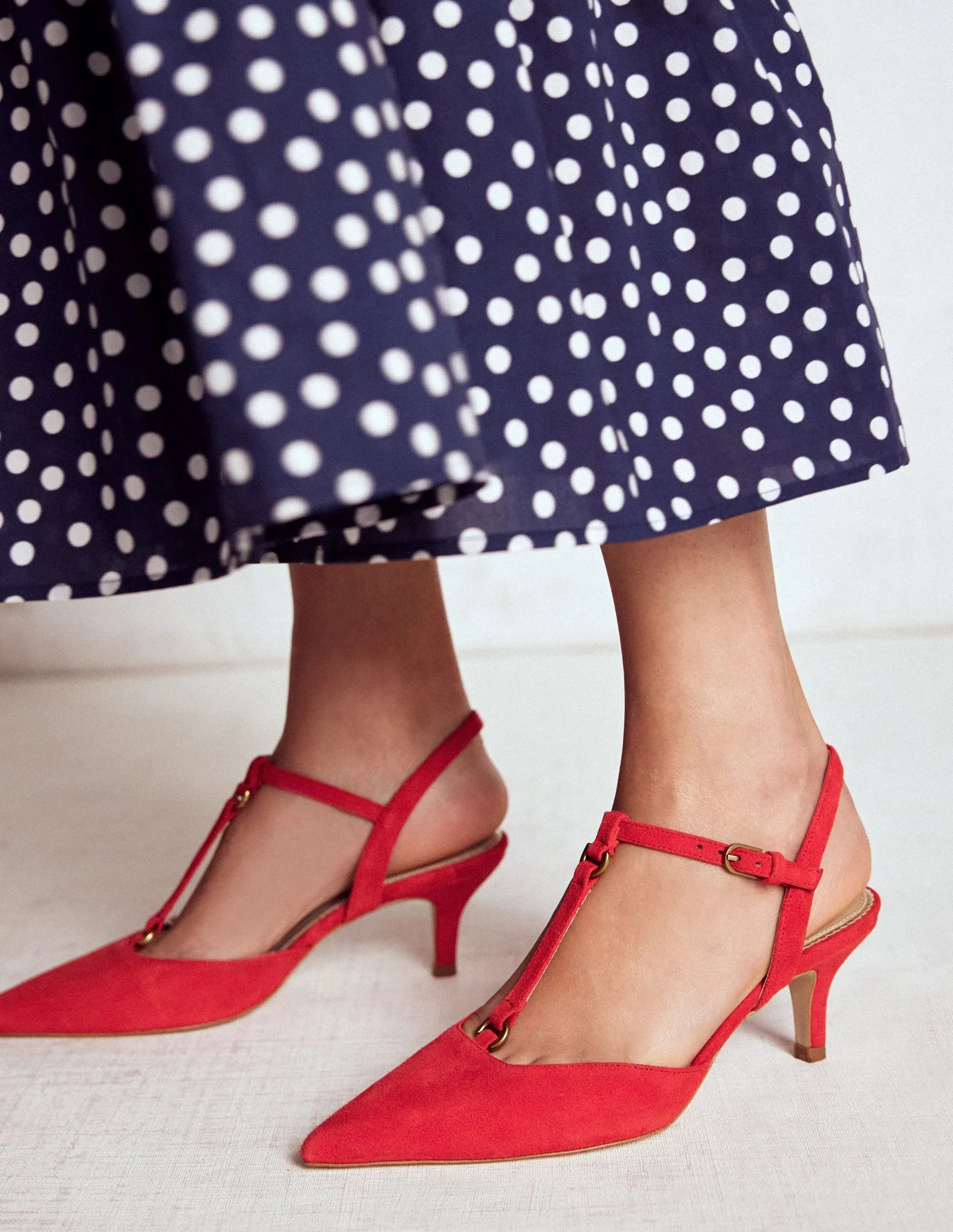 T-Bar Point Heels-Post Box Red hand crafted