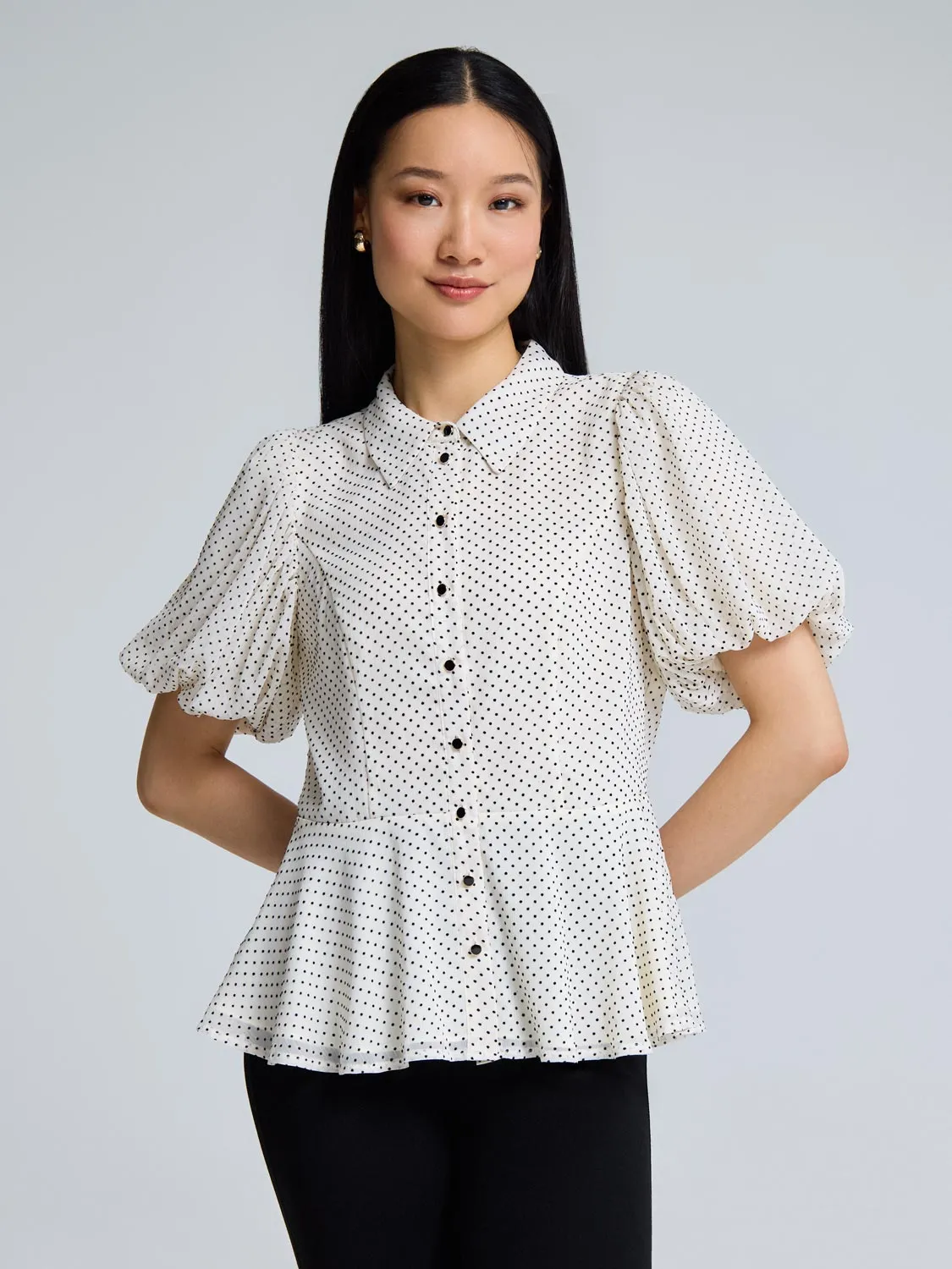 Textured Button-Up Peplum Blouse Brunch Looks
