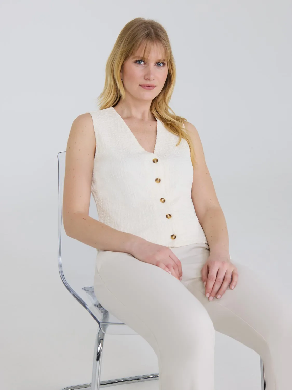 Textured Button-Up Vest clean lines