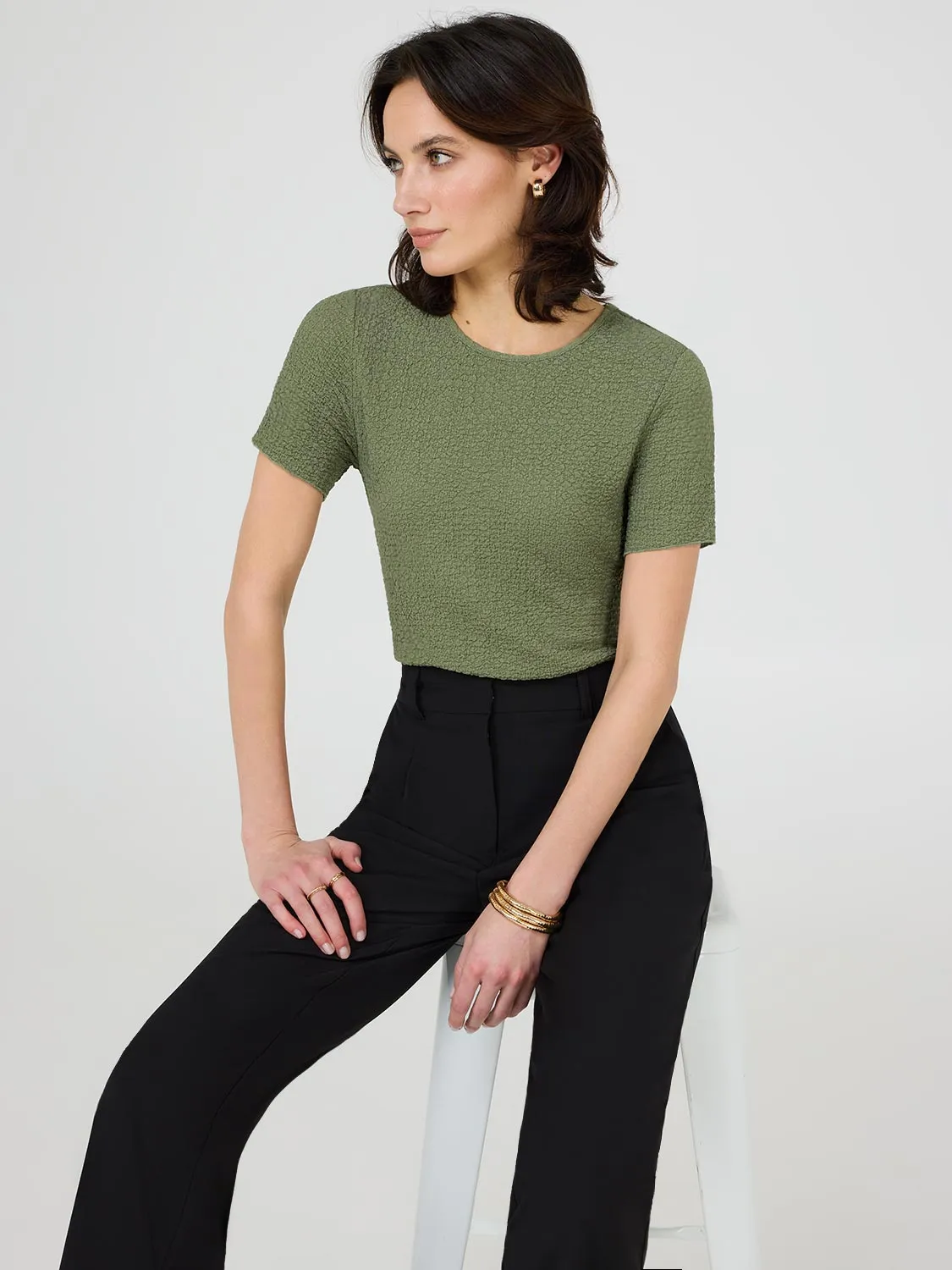 Textured Crew Neck T-Shirt Trend Vibe