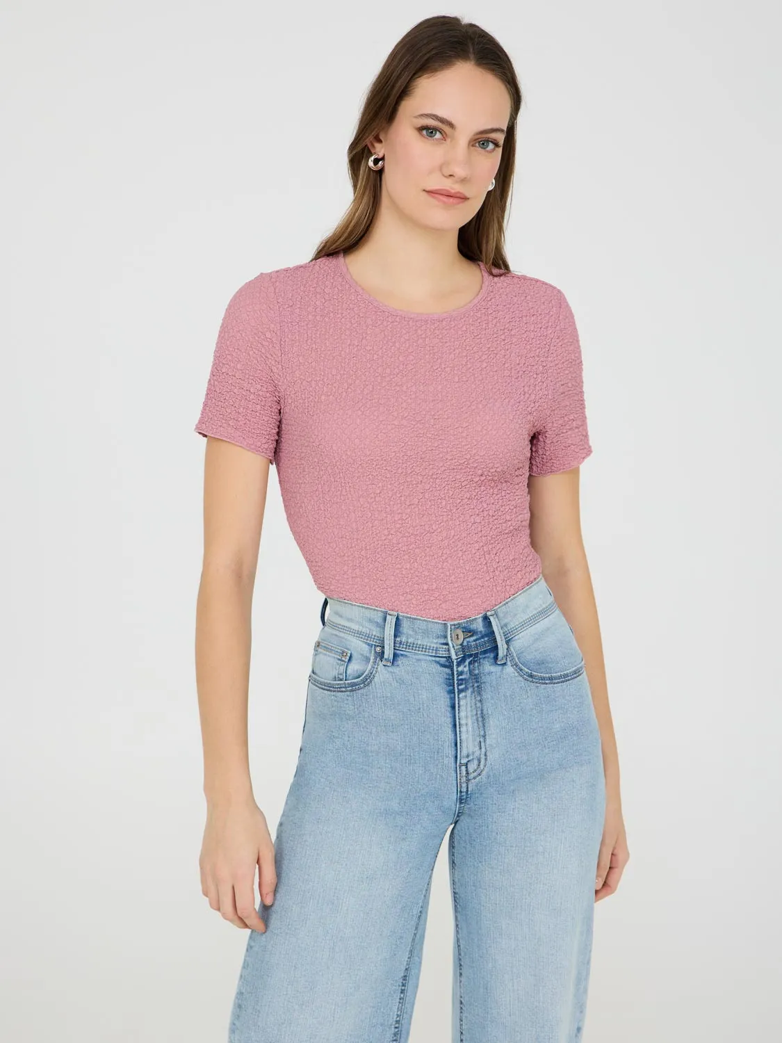 Textured Crew Neck T-Shirt Go Anywhere