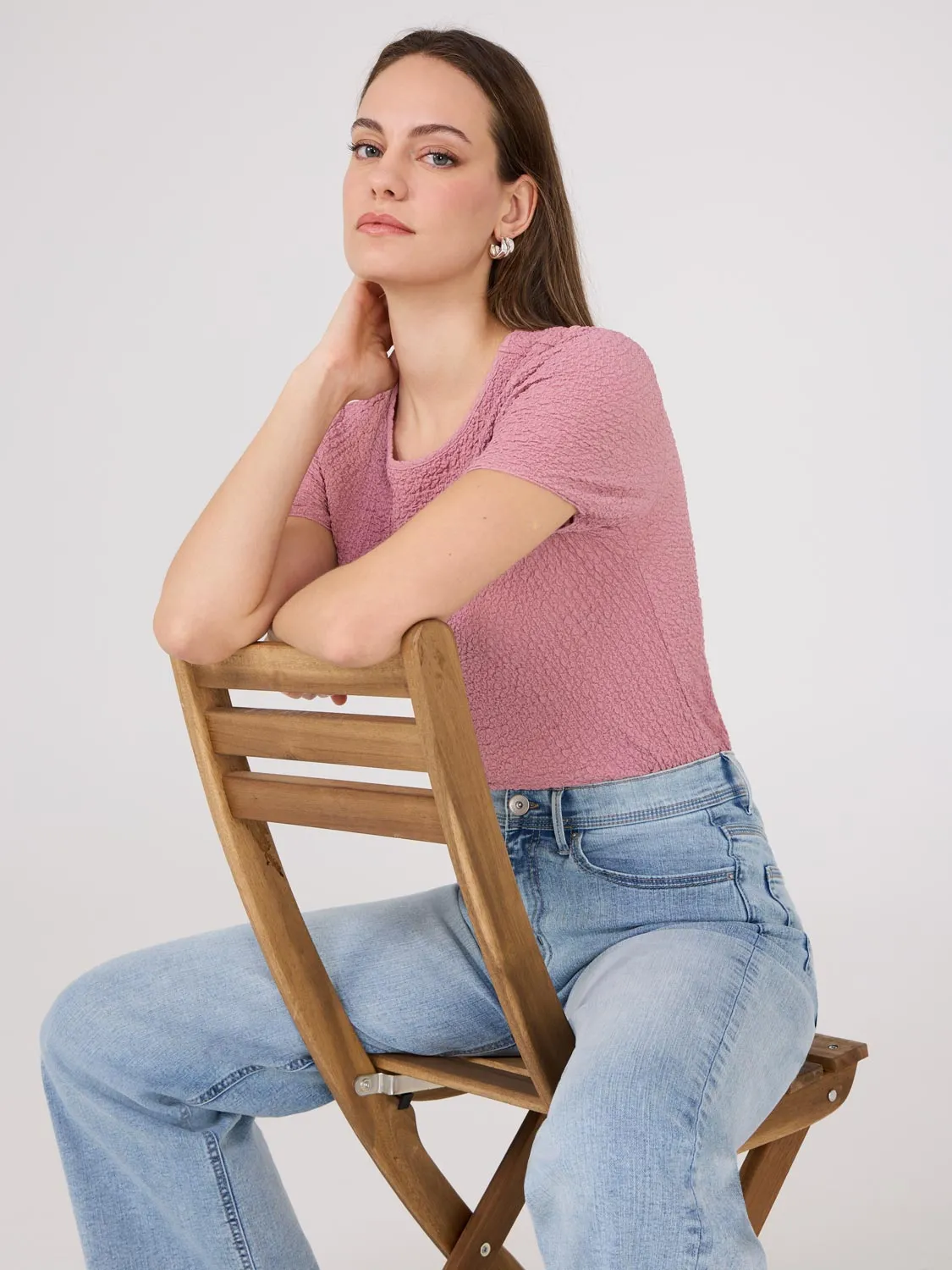 Textured Crew Neck T-Shirt Feel Cool