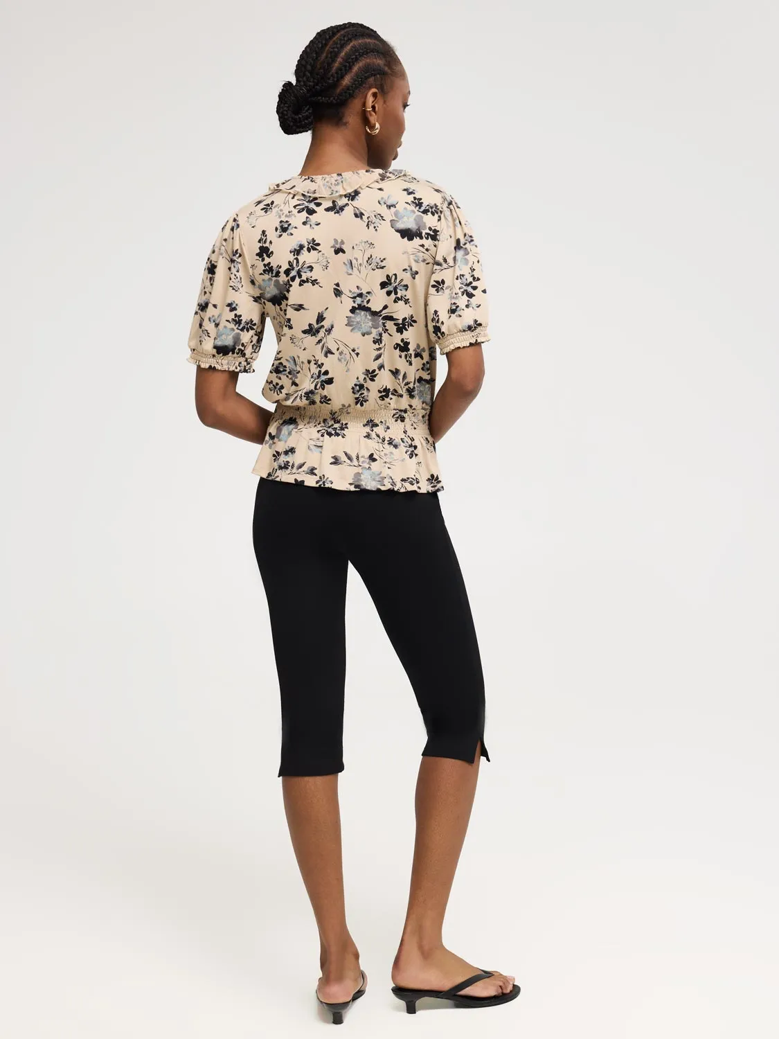 Textured Floral Print V-Neck Top Fresh Silhouette