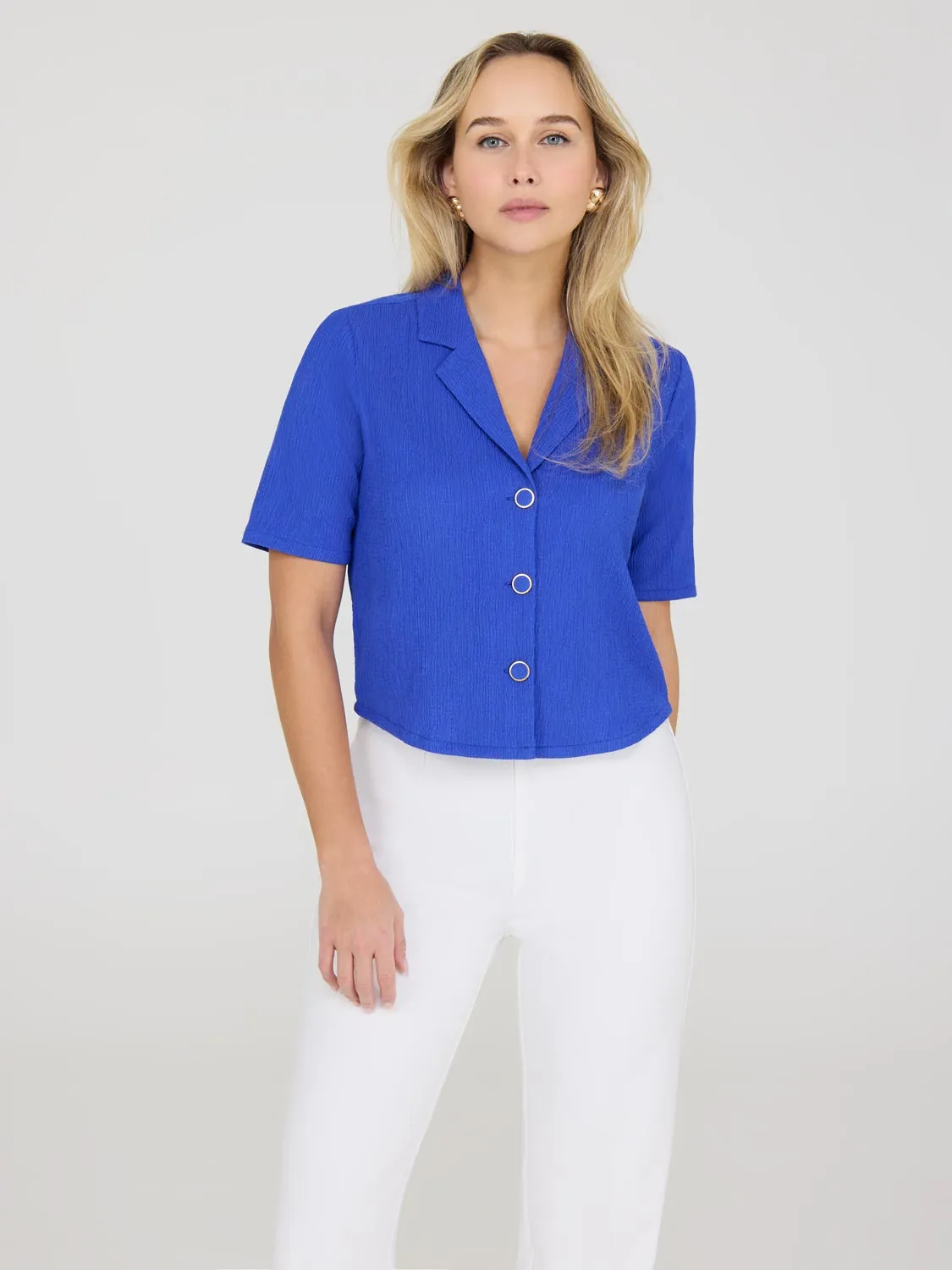 Textured Short Sleeve Blouse Minimal Cool