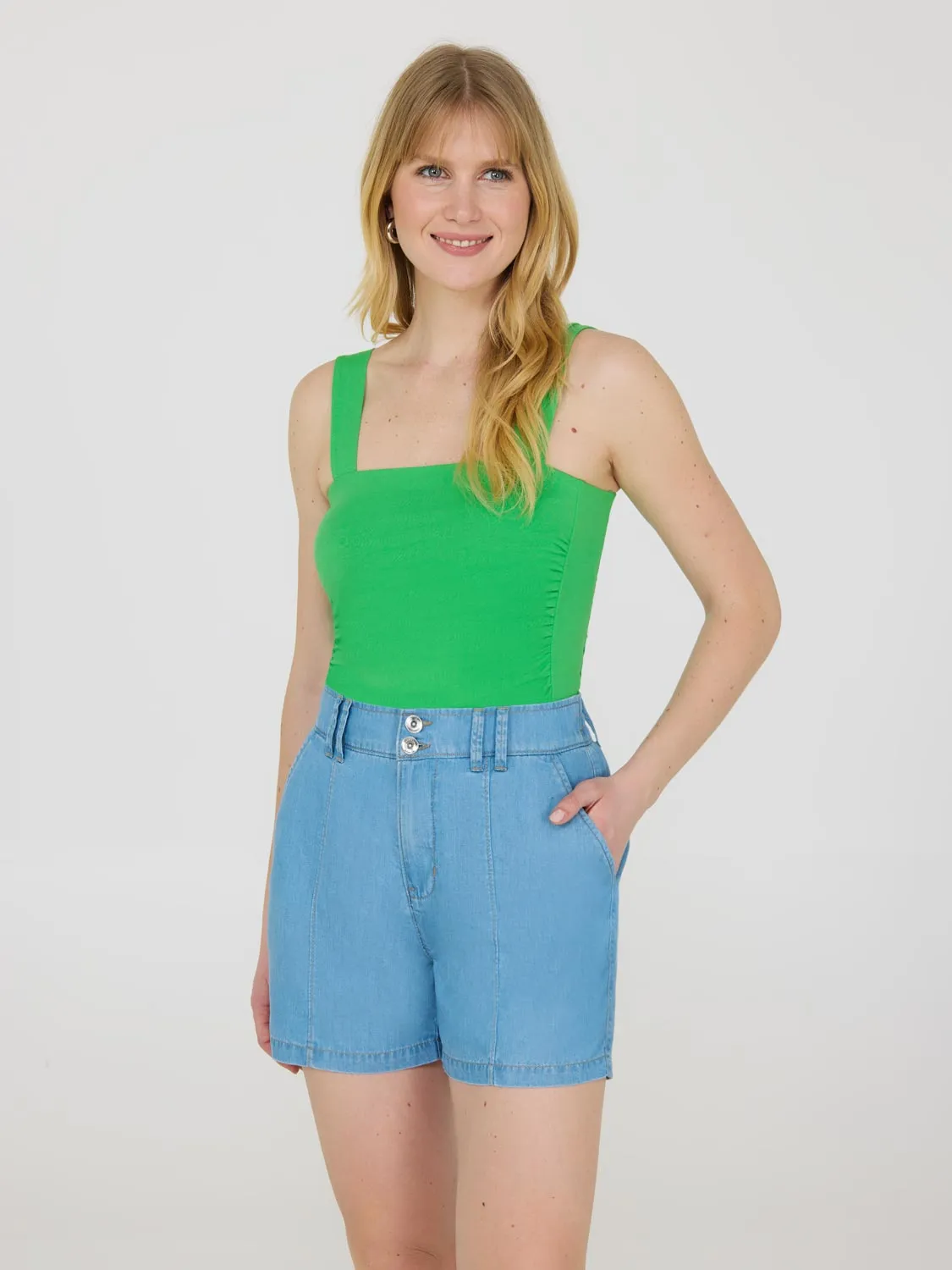 Thick Strap Shirred Tank Top match ready