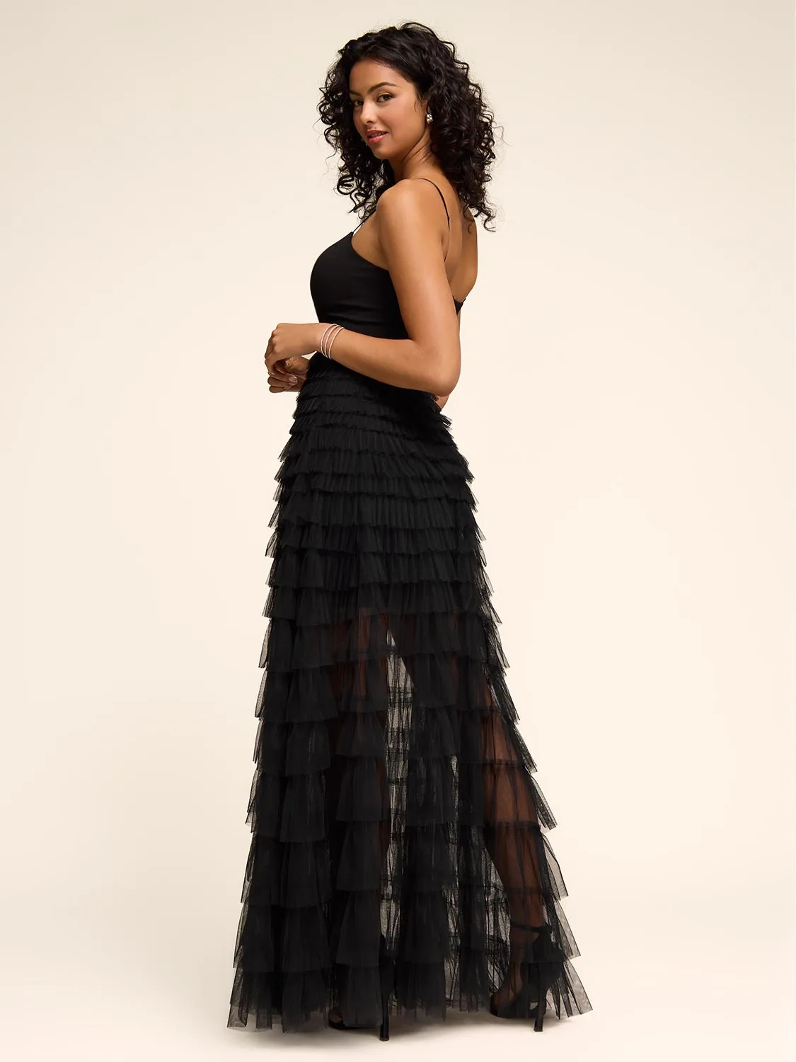 Tiered Gown With Tulle Skirt height friendly