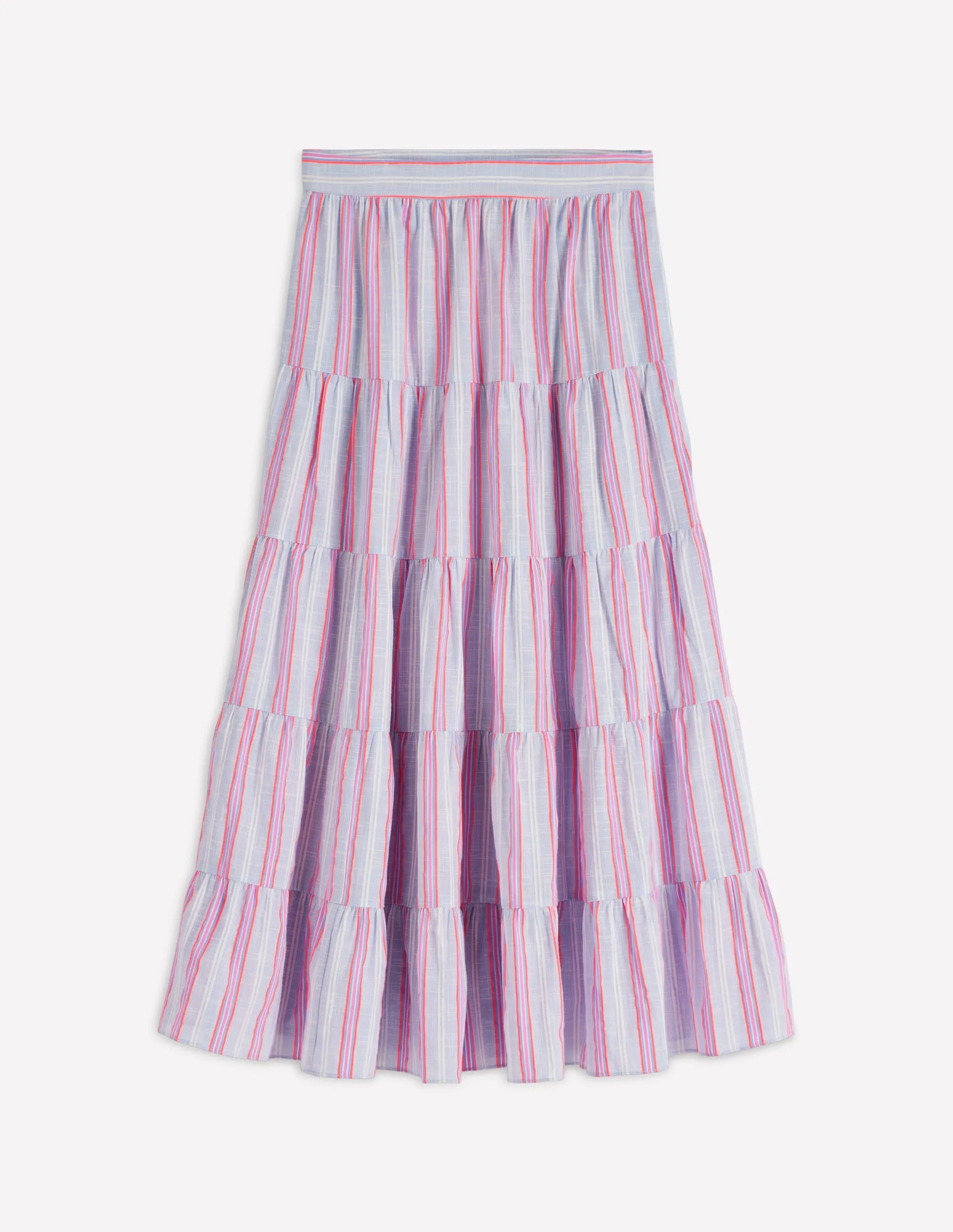 Tiered Poplin Midi Skirt-Metallic Stripe comfy fit
