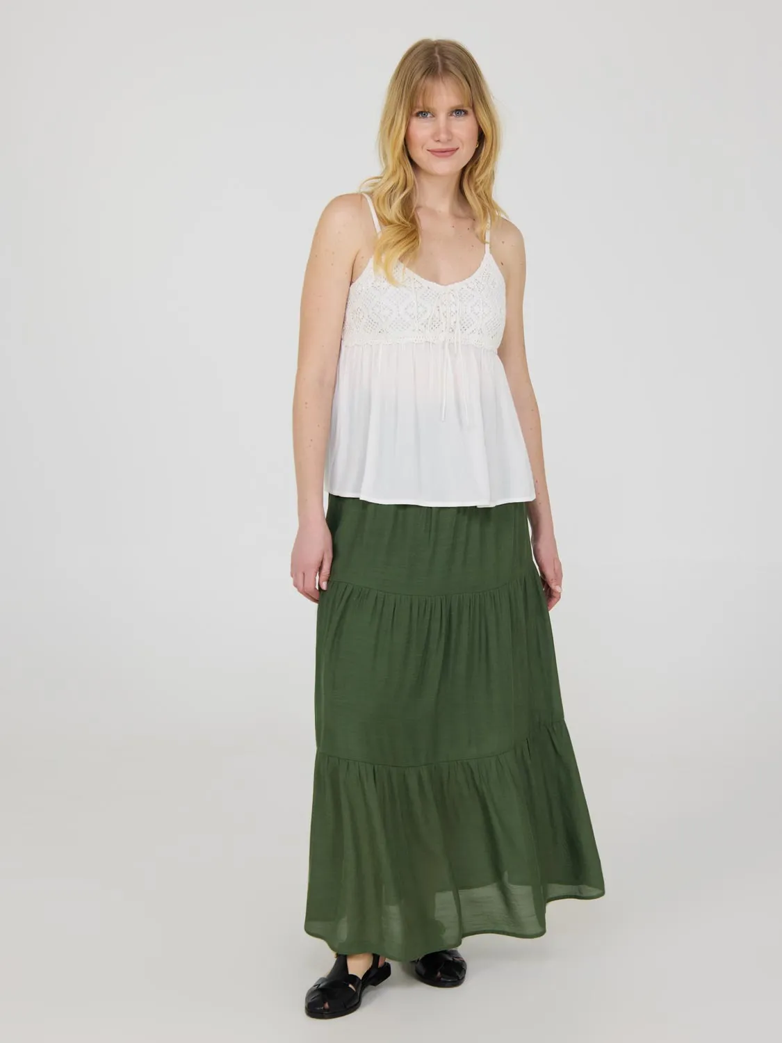 Tiered Smocked Maxi Skirt quick on/off