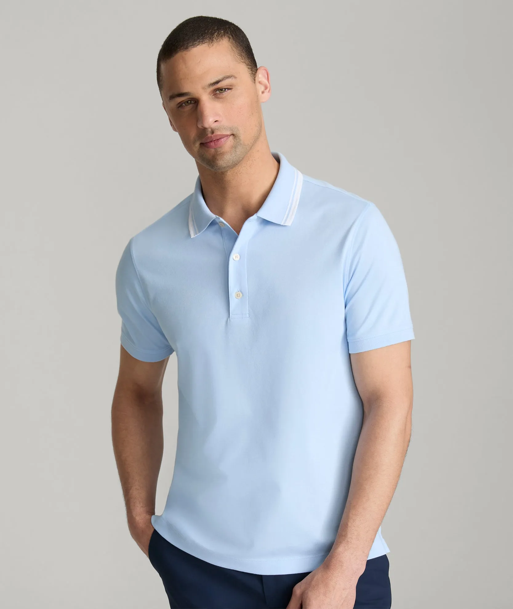 Tipped Performance Polo travel outfit