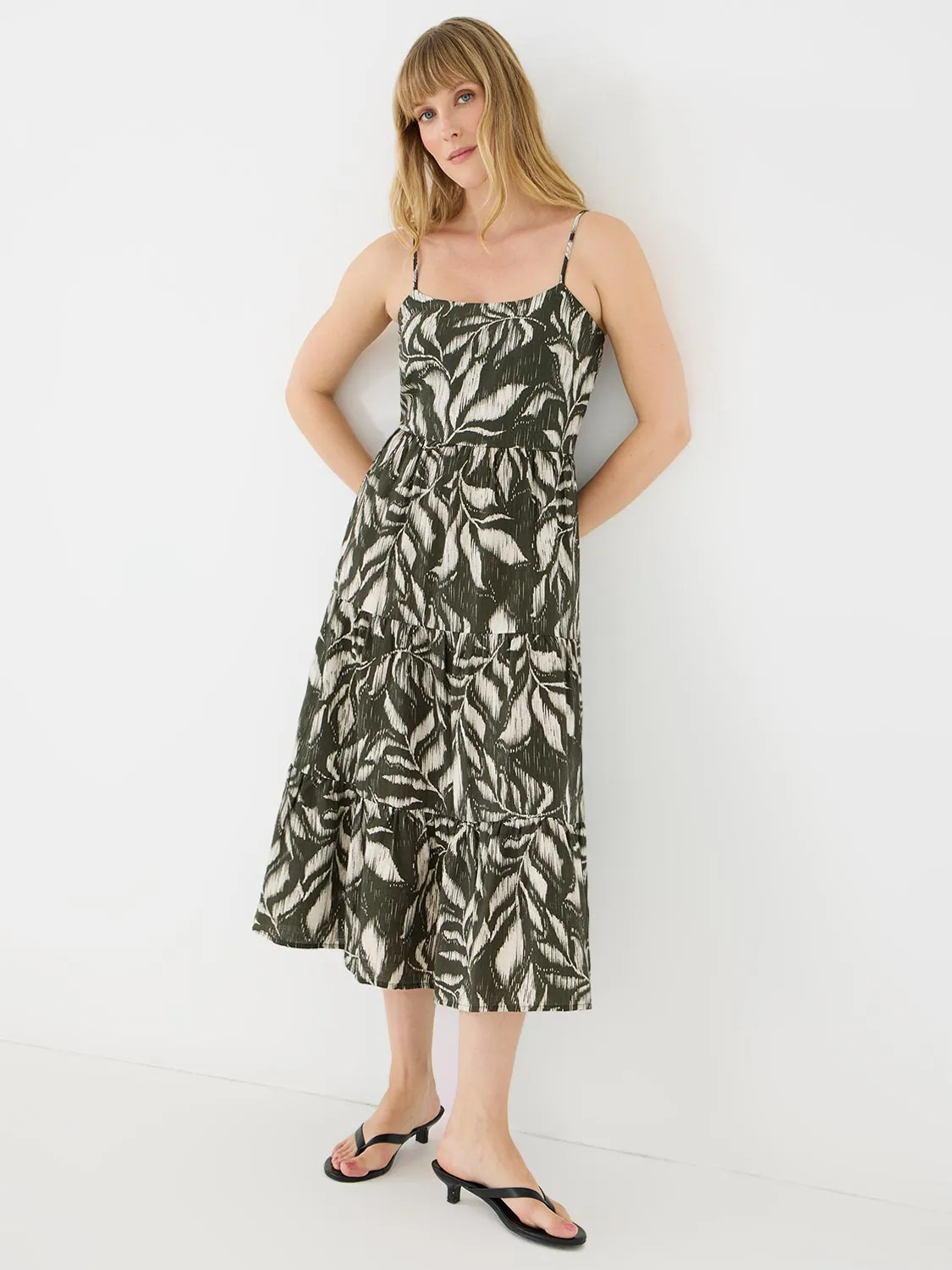 Tropical Print Spaghetti Strap Midi Dress natural feel