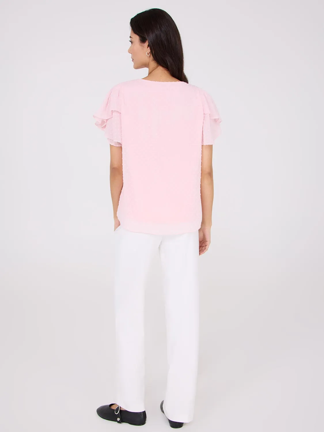 Tulip Sleeve Clip Dot Chiffon Top Signature Feel