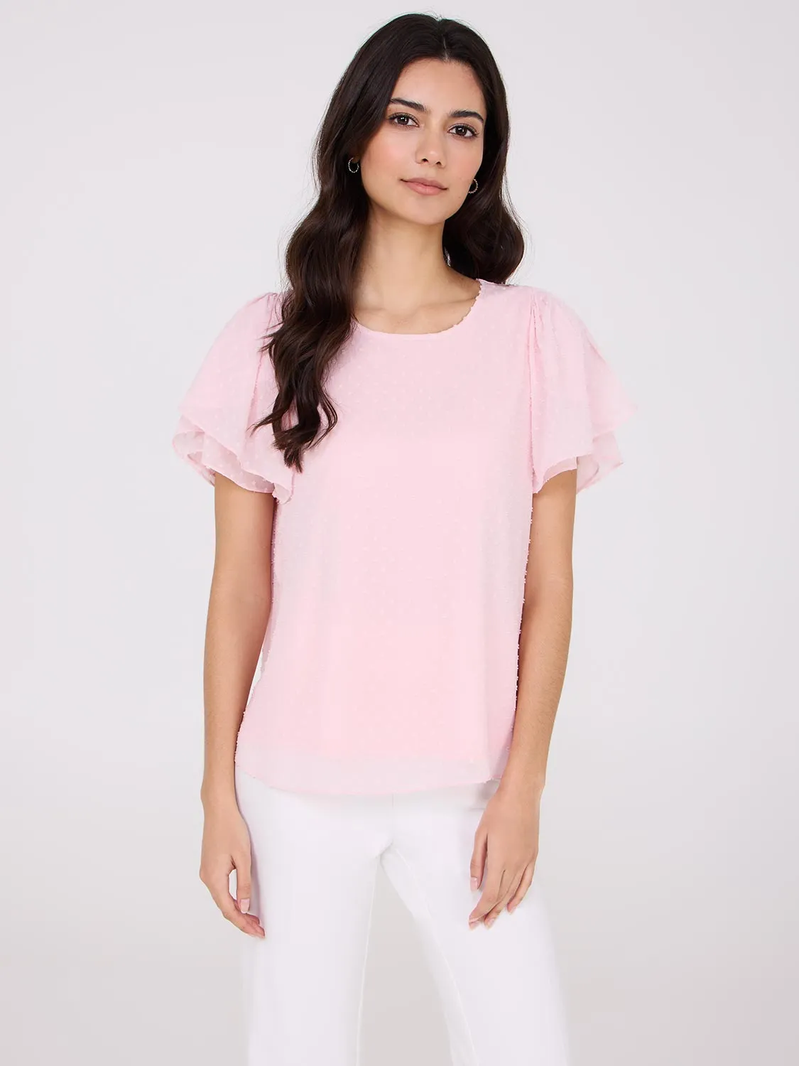 Tulip Sleeve Clip Dot Chiffon Top Summer Days