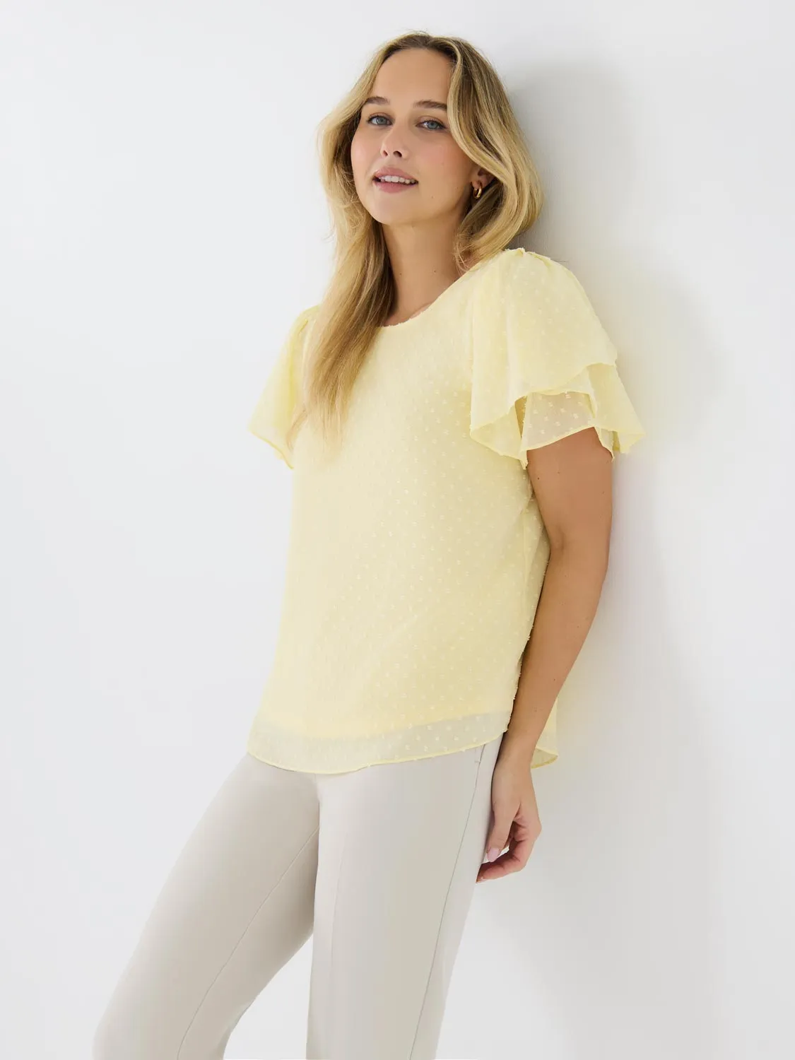 Tulip Sleeve Clip Dot Chiffon Top Low Key Look