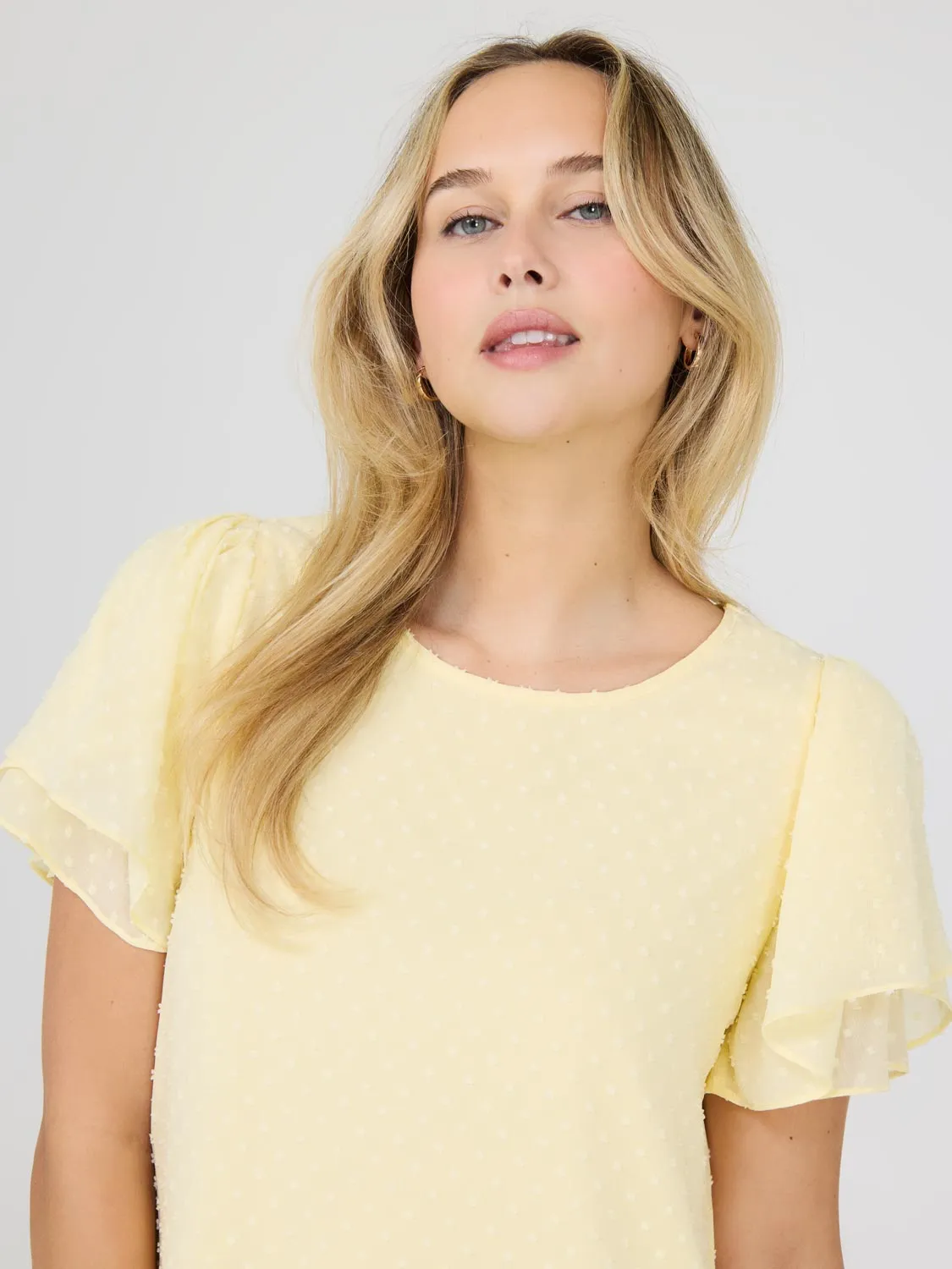 Tulip Sleeve Clip Dot Chiffon Top Light Vibe