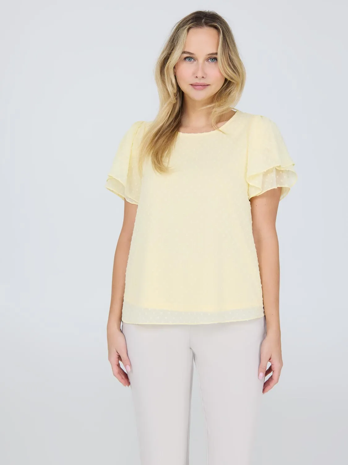 Tulip Sleeve Clip Dot Chiffon Top After Work