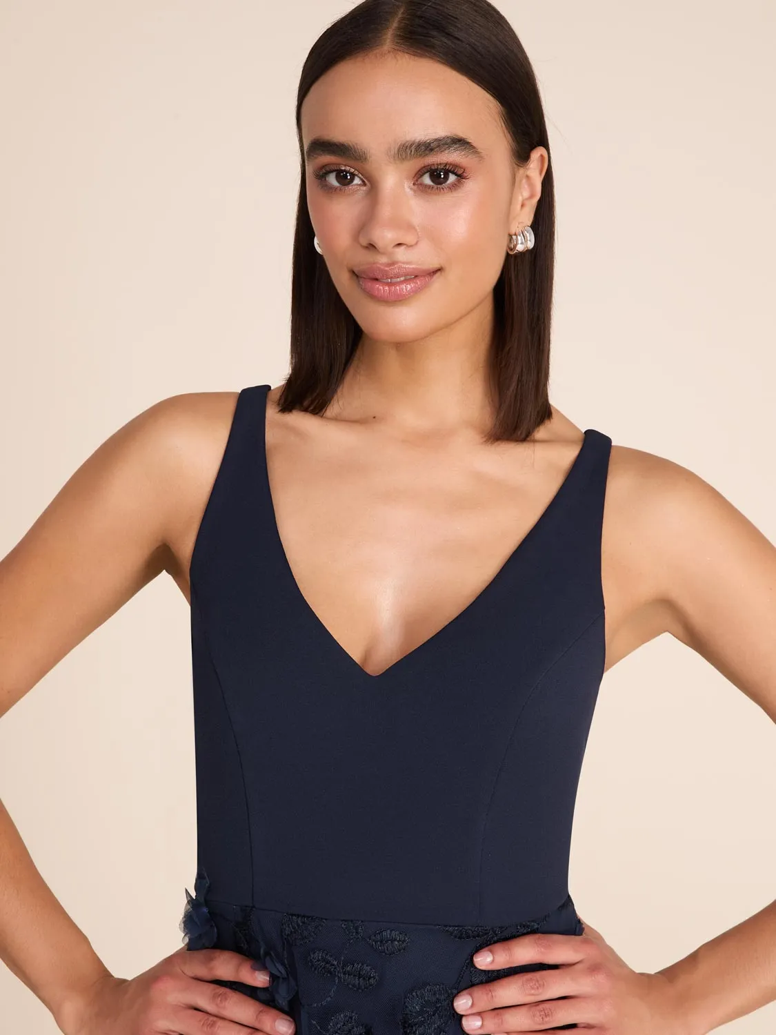 V-Neck Gown With Floral Appliqus multi occasion