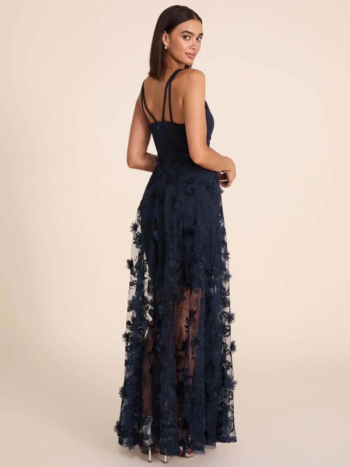V-Neck Gown With Floral Appliqus easy care