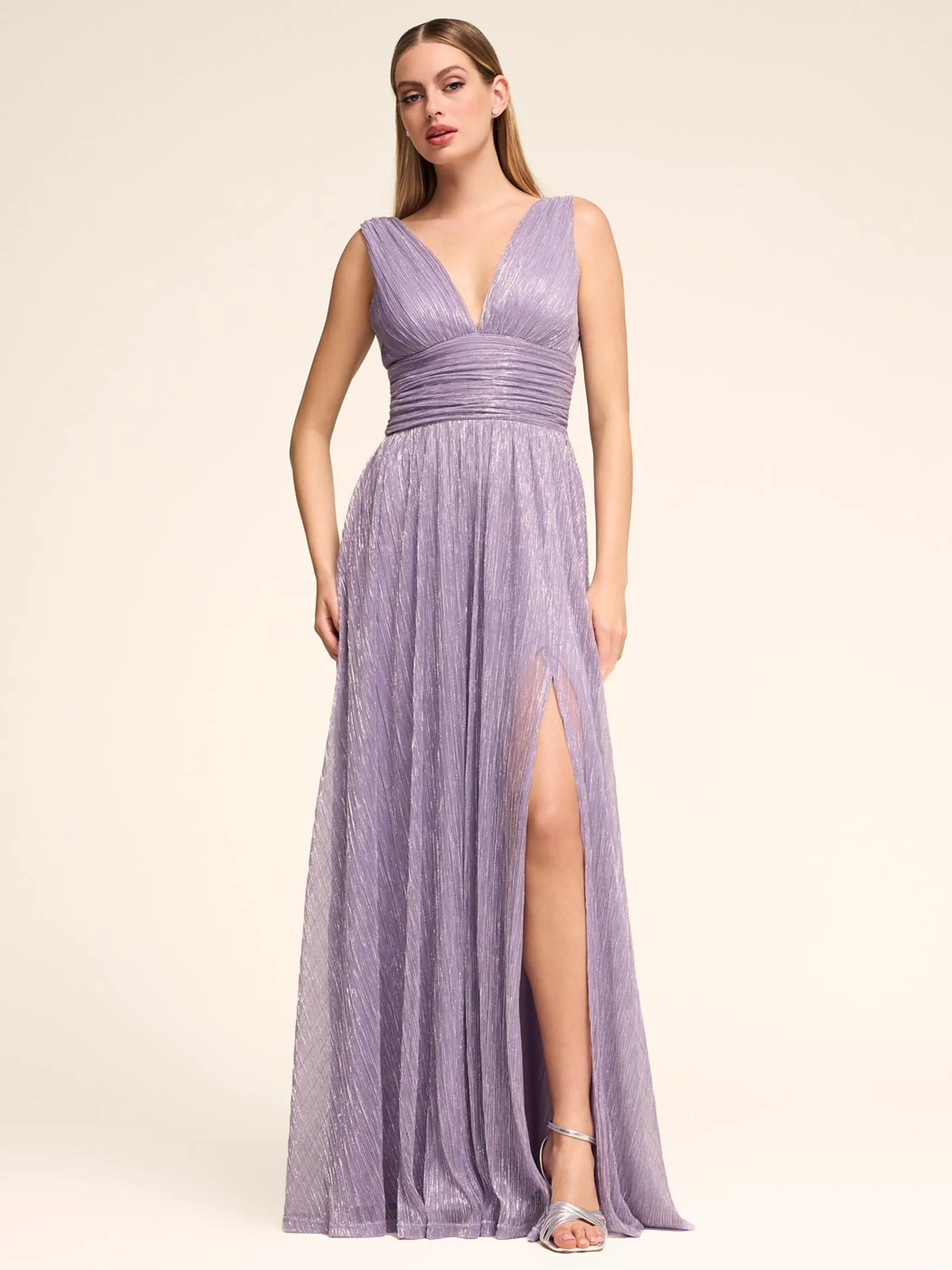 V-Neck Metallic Crinkle Knit Gown free spirit
