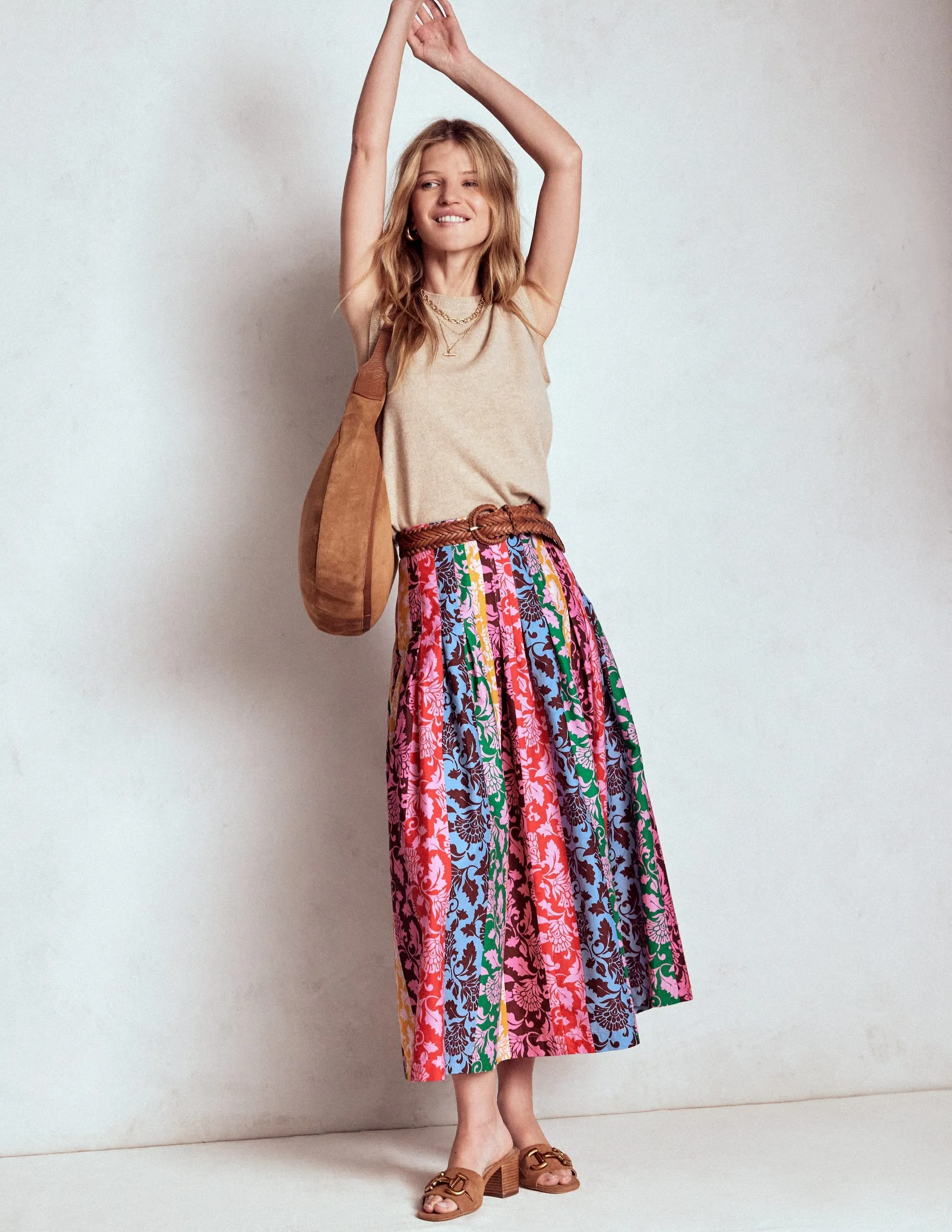 Valentina Poplin Midi Skirt-Multi, Ornate Vine Hotch tailored cut