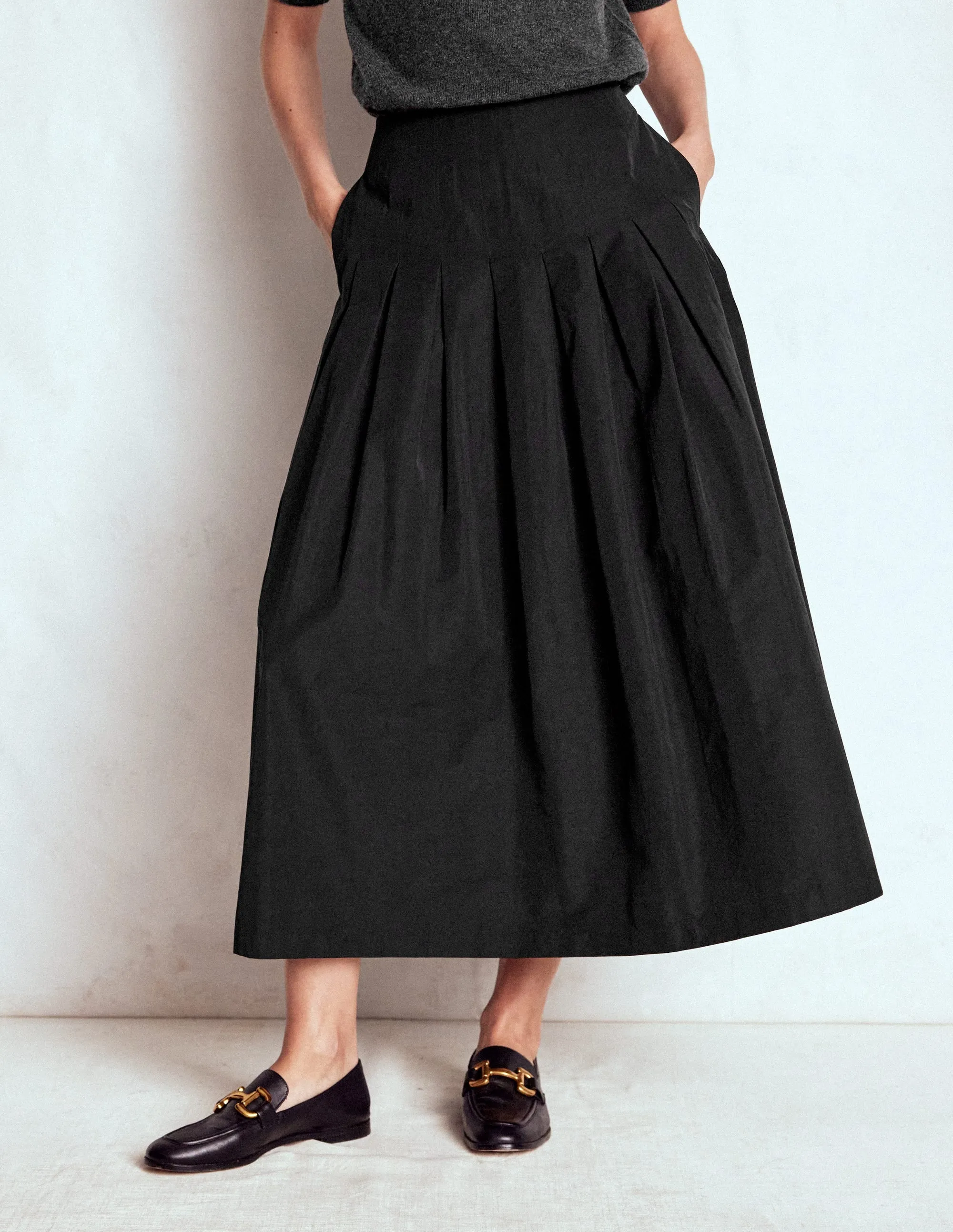 Valentina Taffeta Midi Skirt-Black sweet look