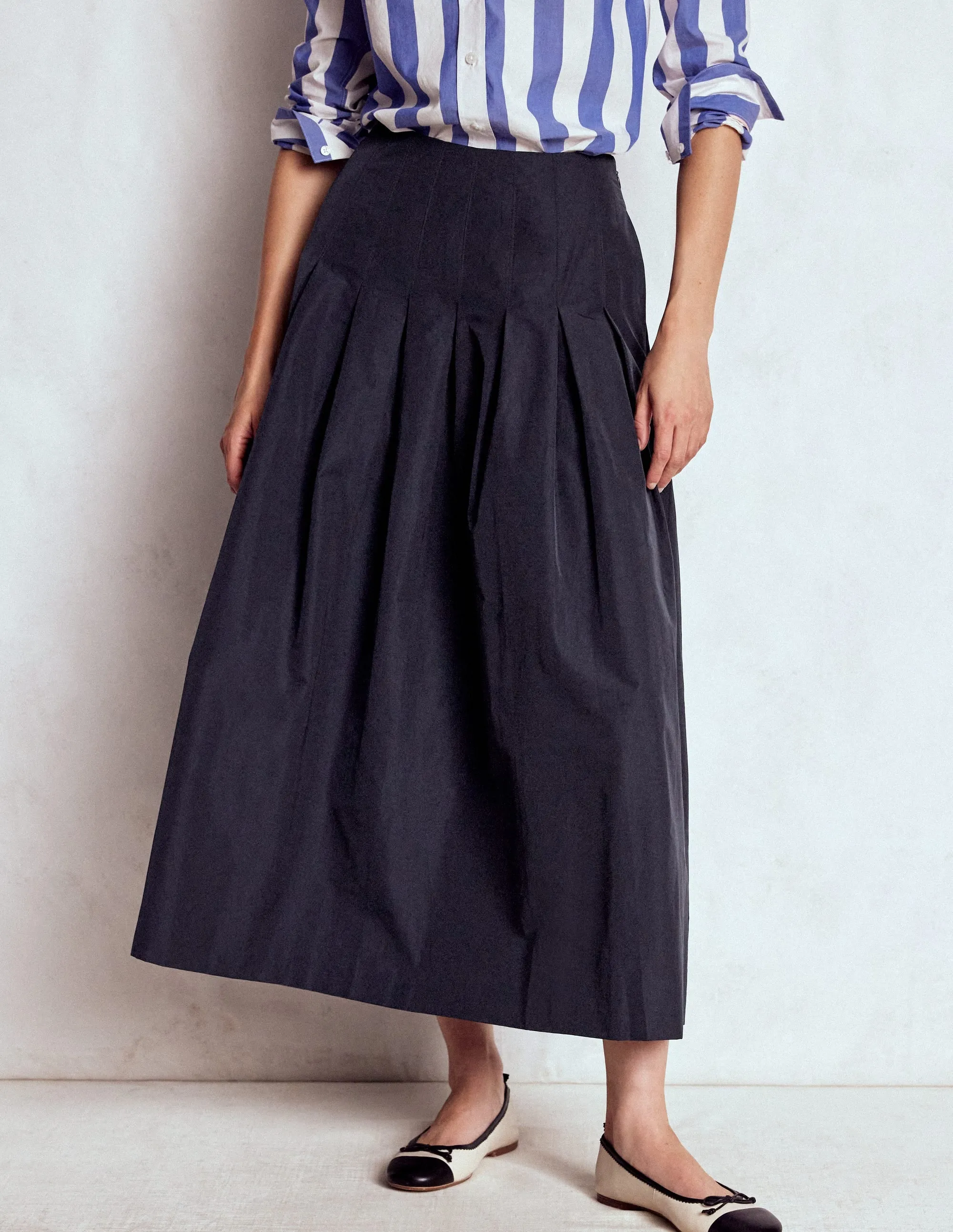 Valentina Taffeta Midi Skirt-Navy casual versatile