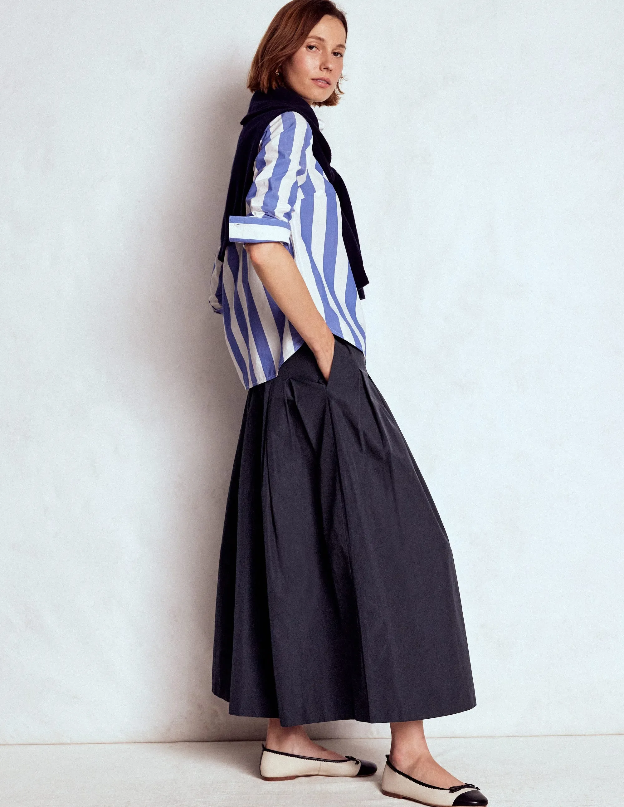 Valentina Taffeta Midi Skirt-Navy night party