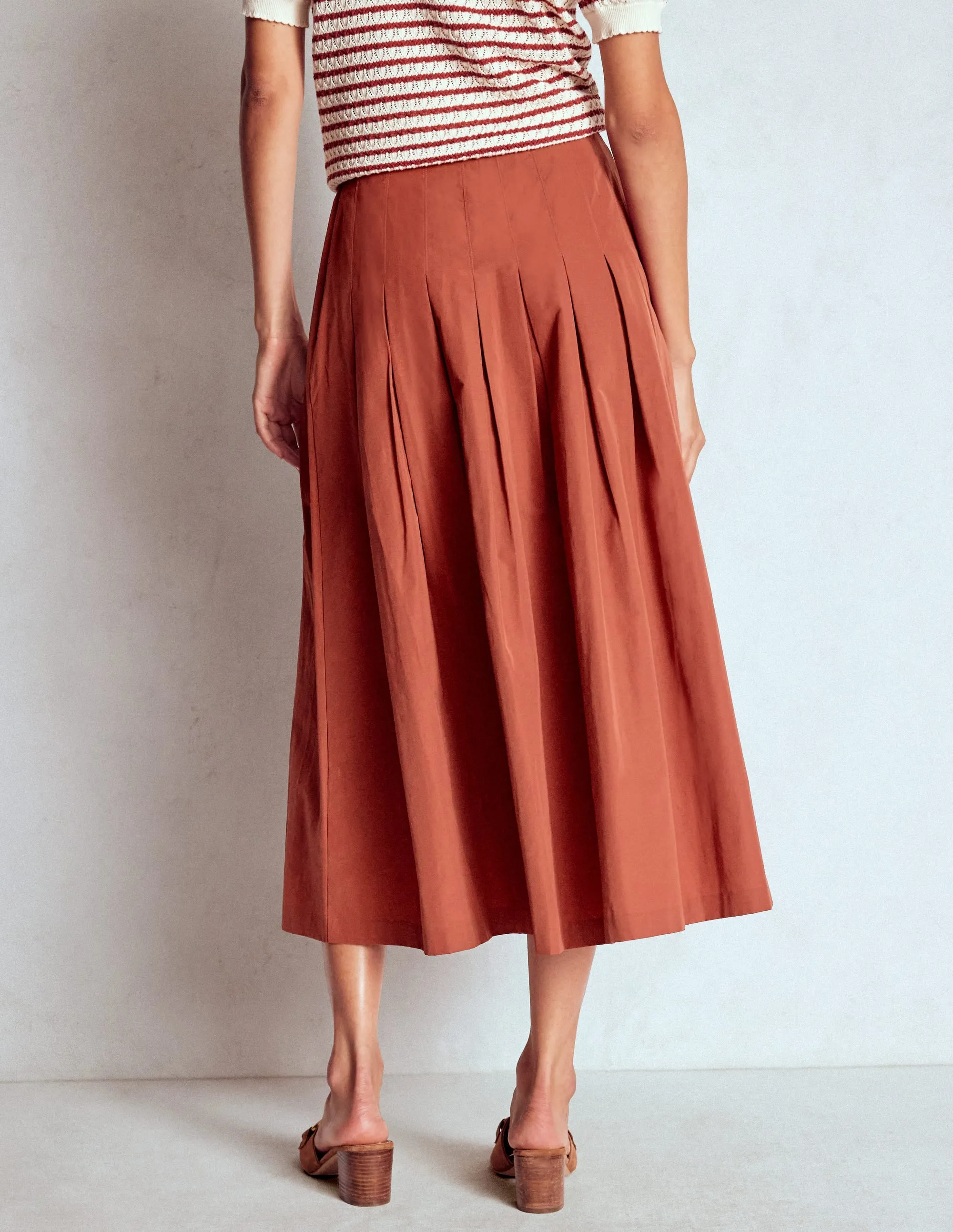 Valentina Taffeta Midi Skirt-Roasted Chestnut Brown natural vibe