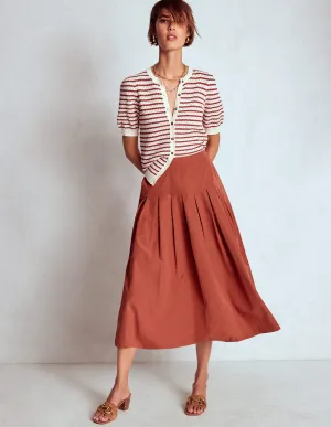 Valentina Taffeta Midi Skirt-Roasted Chestnut Brown soft texture